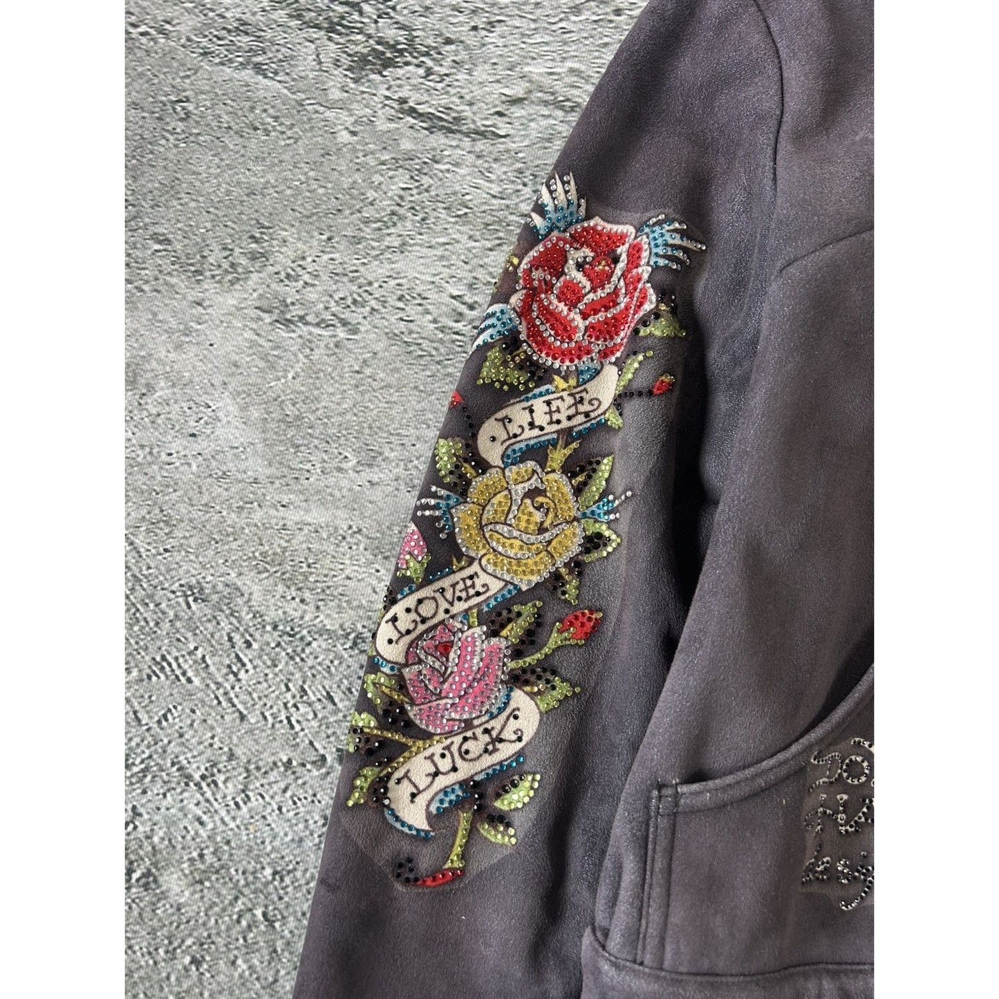 Ed Hardy Christian Audigier vintage zip hoodie black teddy