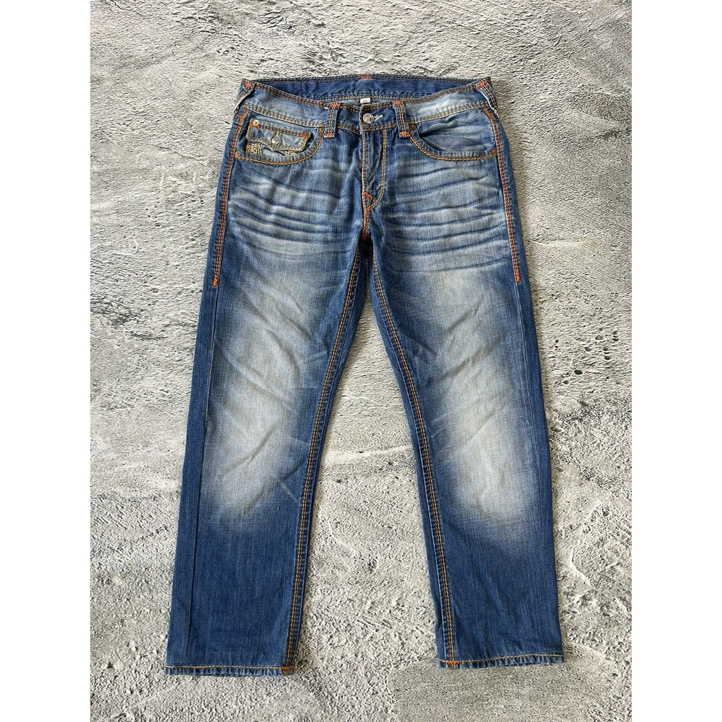 True Religion blue jeans thick stitching straight Y2K