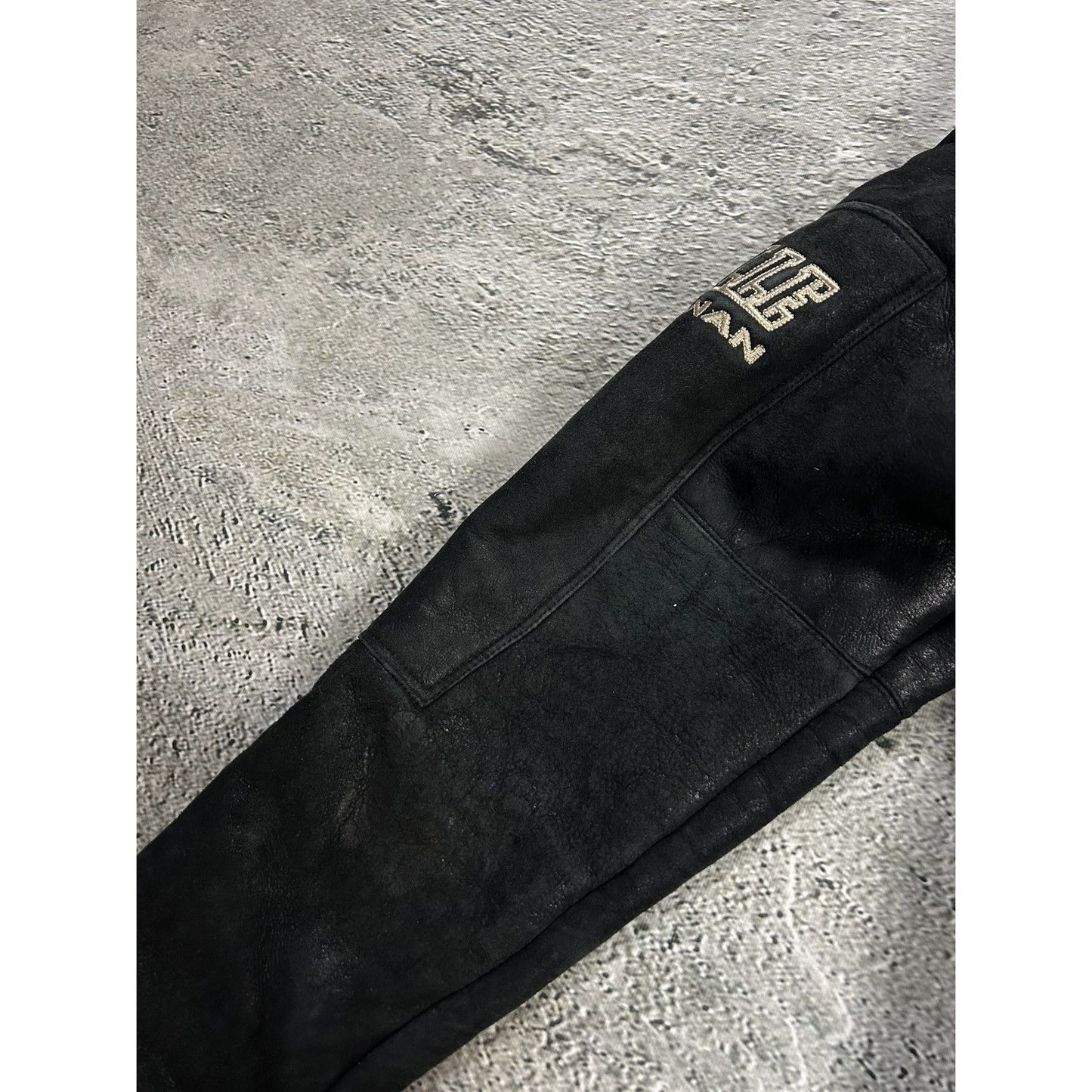 Pelle Pelle leather jacket sherpa fur black big logo 90s