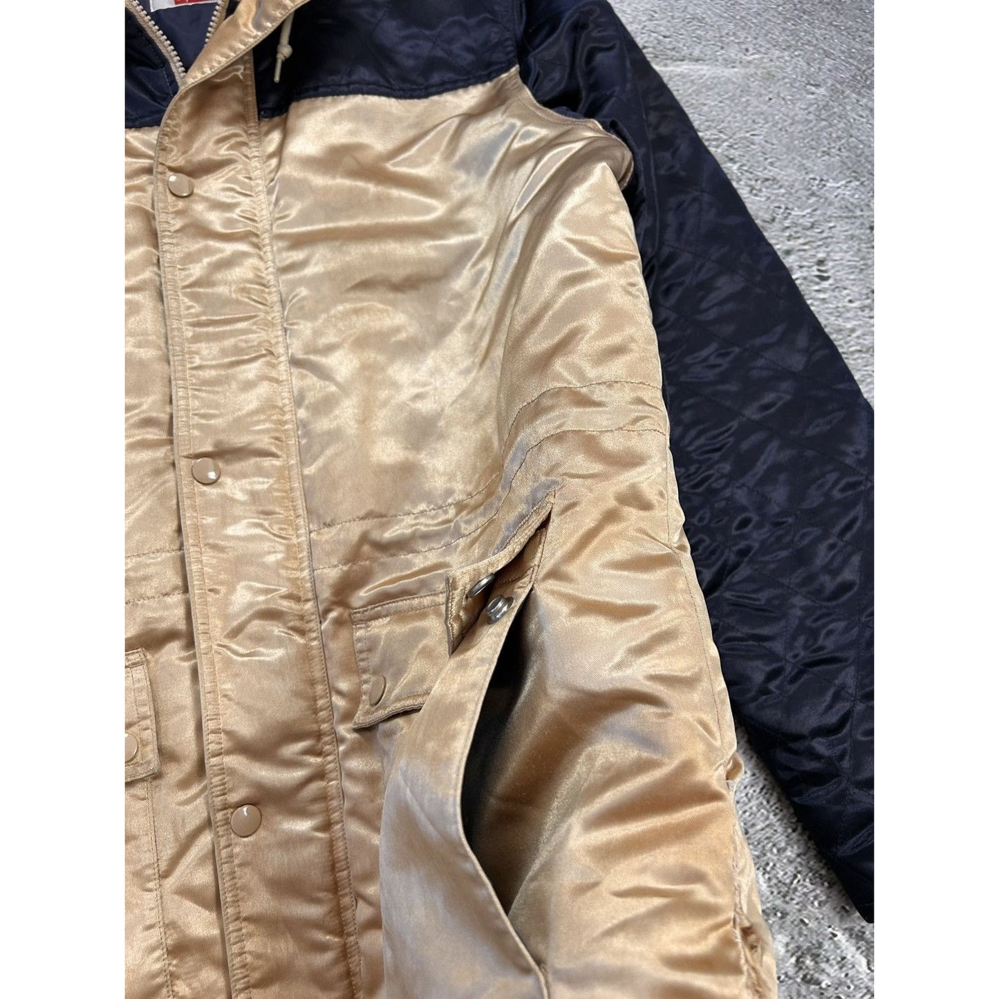 Supreme Quilted Satin Gold/Navy Parka Jacket Big Logo AW14