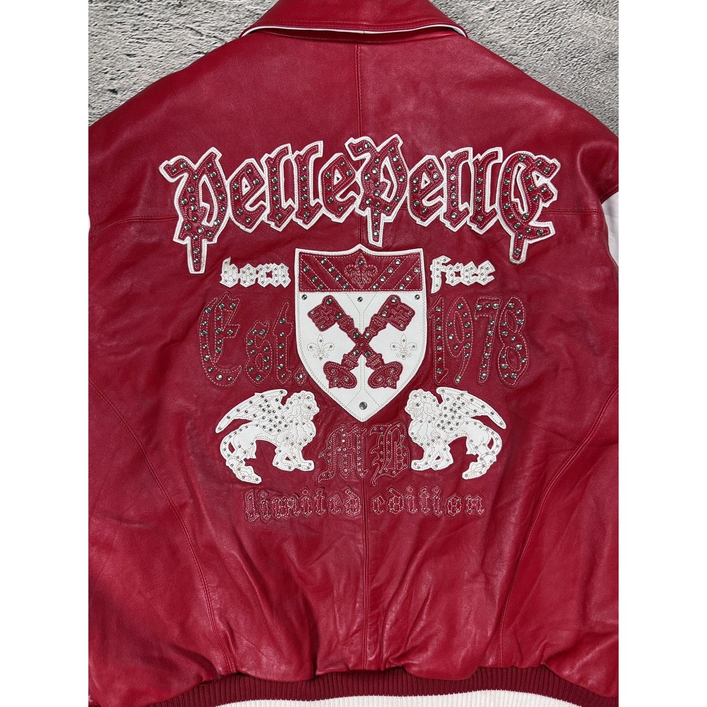 Pelle Pelle leather jacket red white studded big logo swag