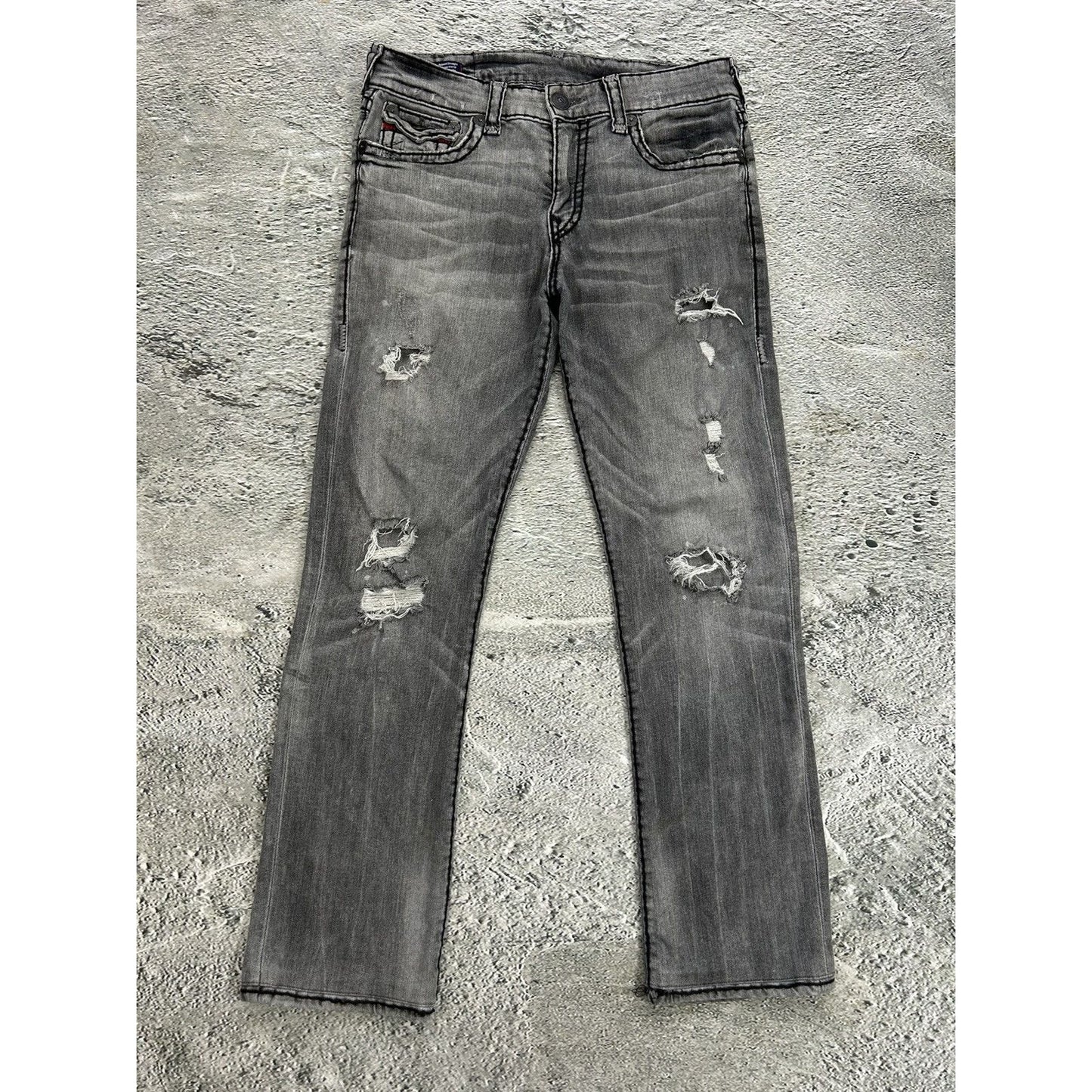 True Religion jeans grey black stitching Ricky Y2K
