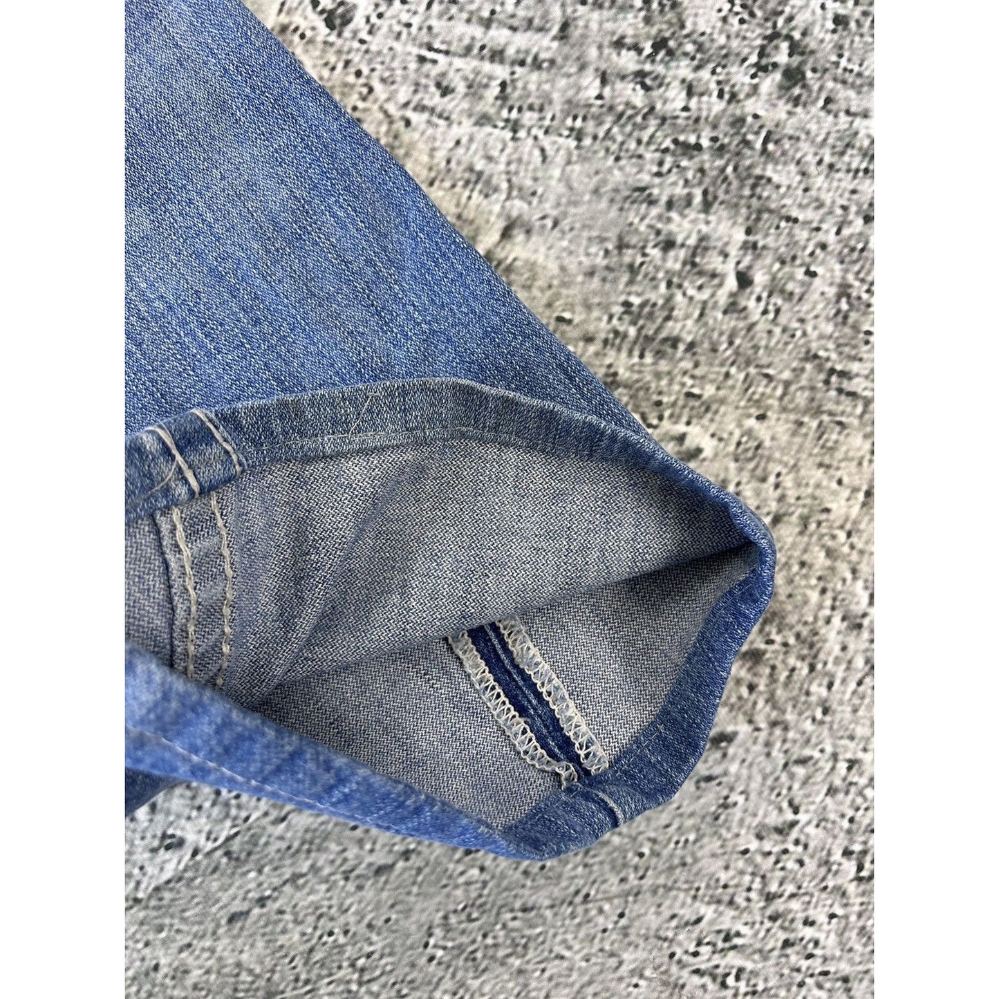 True Religion baby blue jeans white stitching Y2K bootcut