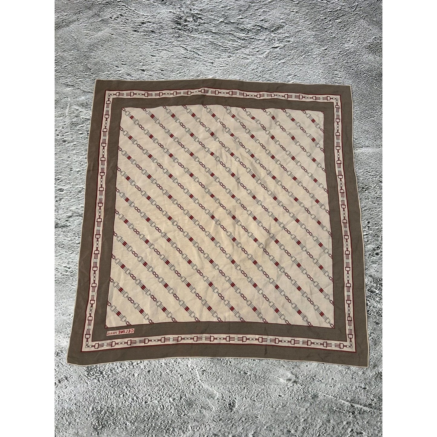Celine silk scarf vintage brown beige chains