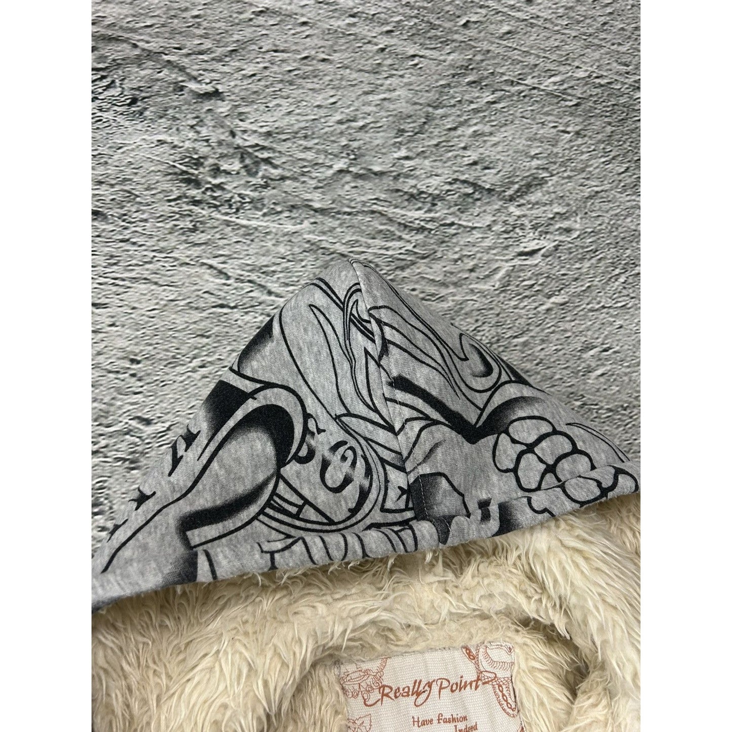 Really Point Y2K vintage zip hoodie grey fur Ed Hardy