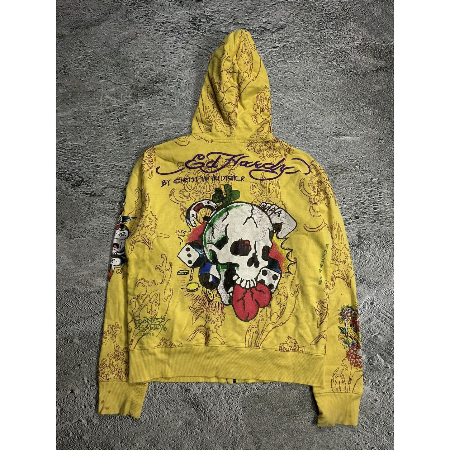Ed Hardy Christian Audigier vintage zip hoodie yellow Y2K