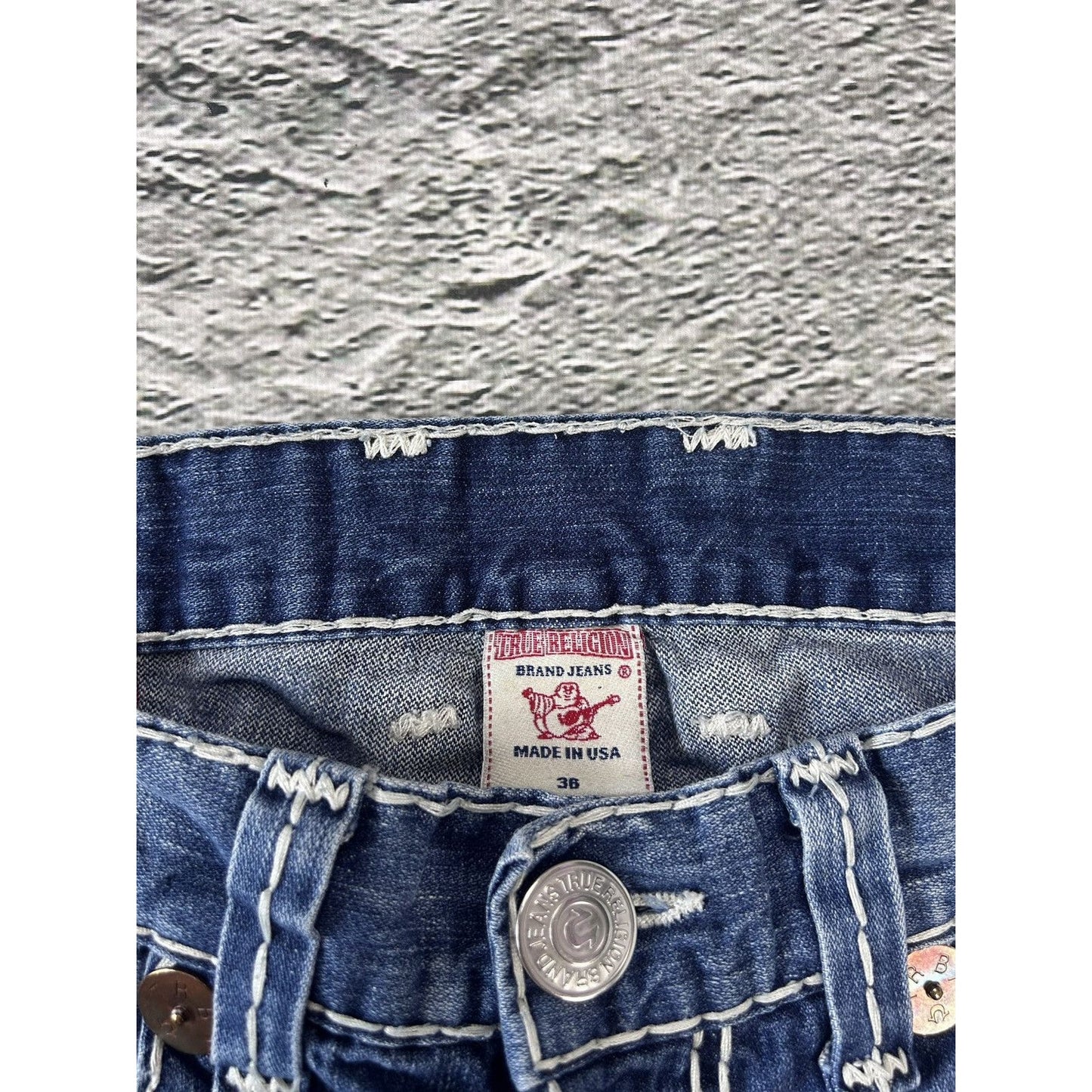 True Religion Blue jeans white thick stitching Bobby