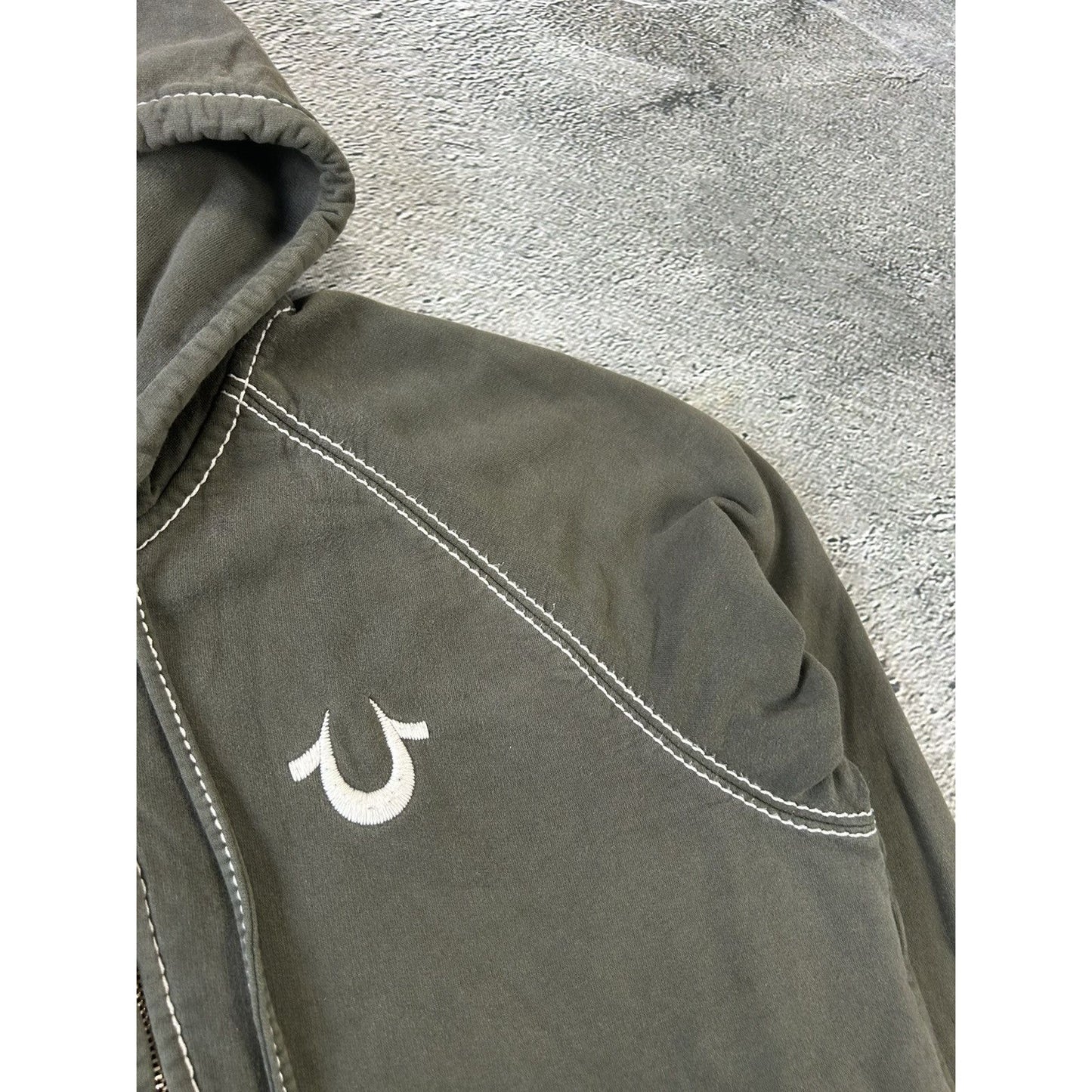 True Religion vintage zip hoodie khaki thick stitching Y2K