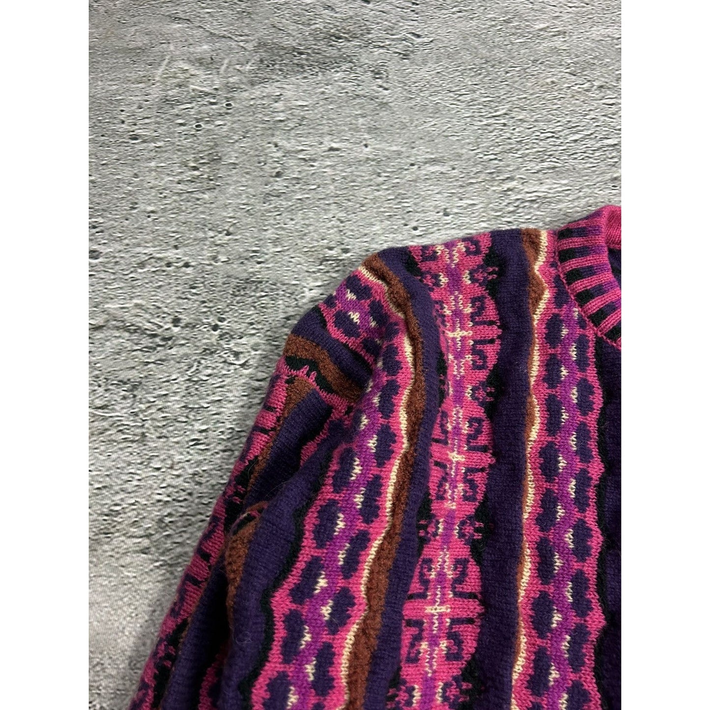 vintage cardigan multicolor cable knit Coogi style sweater