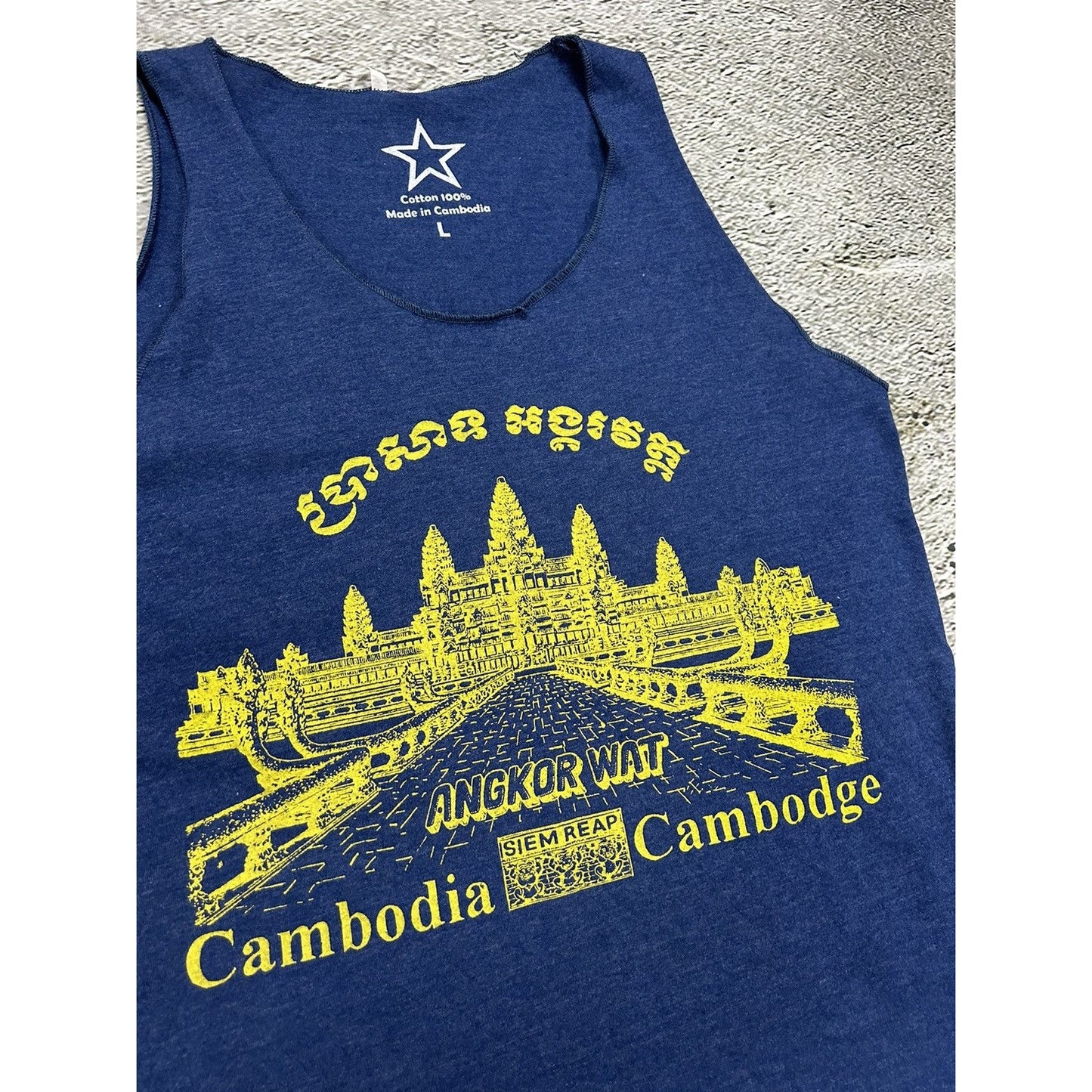 Cambodia tank top blue big logo castle vintage Y2K