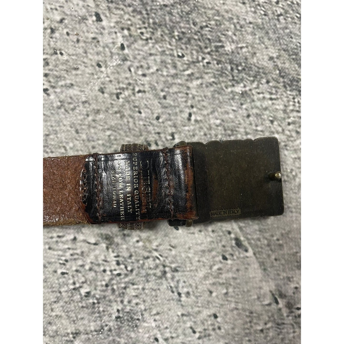 Diesel leather belt big buckle Y2K brown