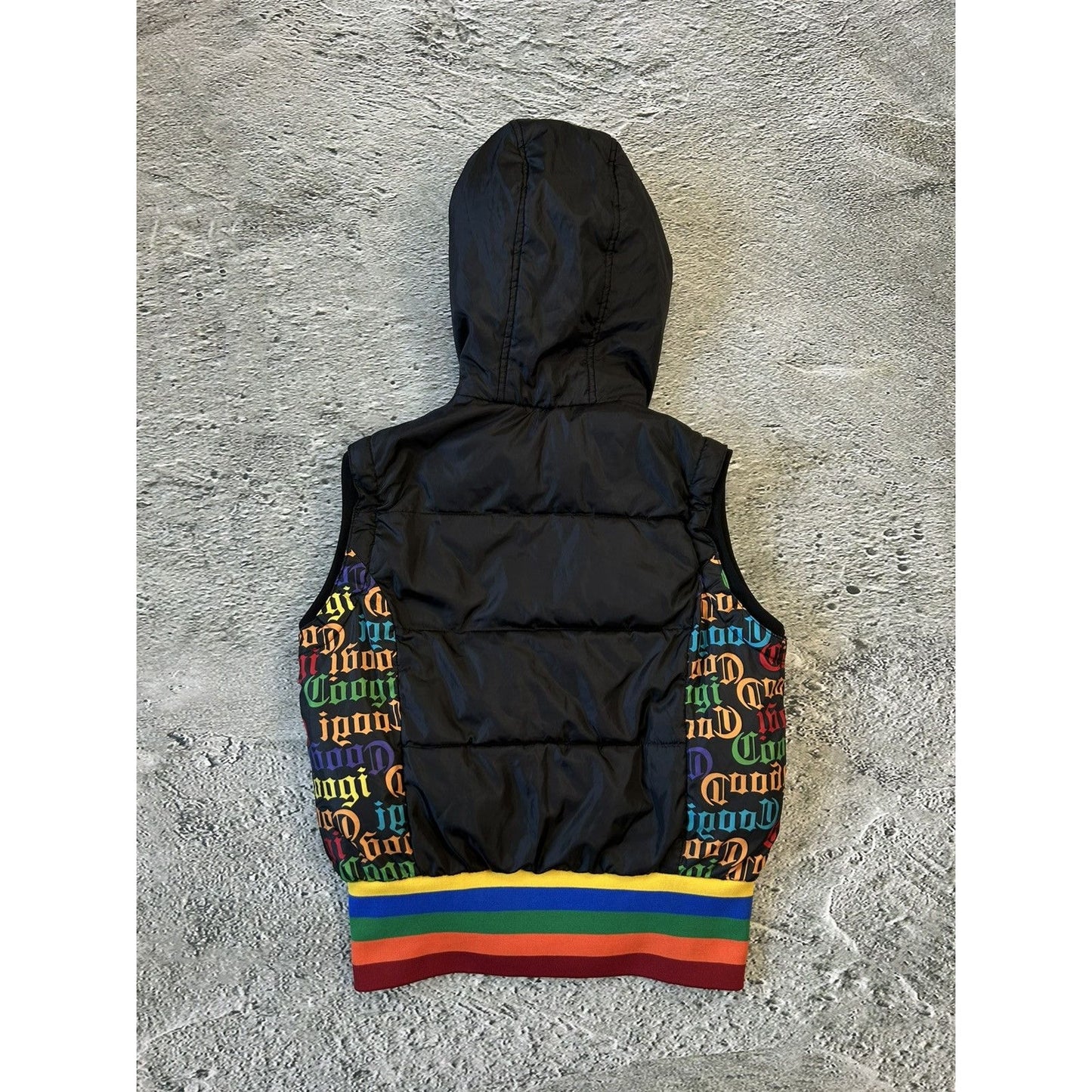 Coogi vintage black puffer vest multicolor crazy hooded