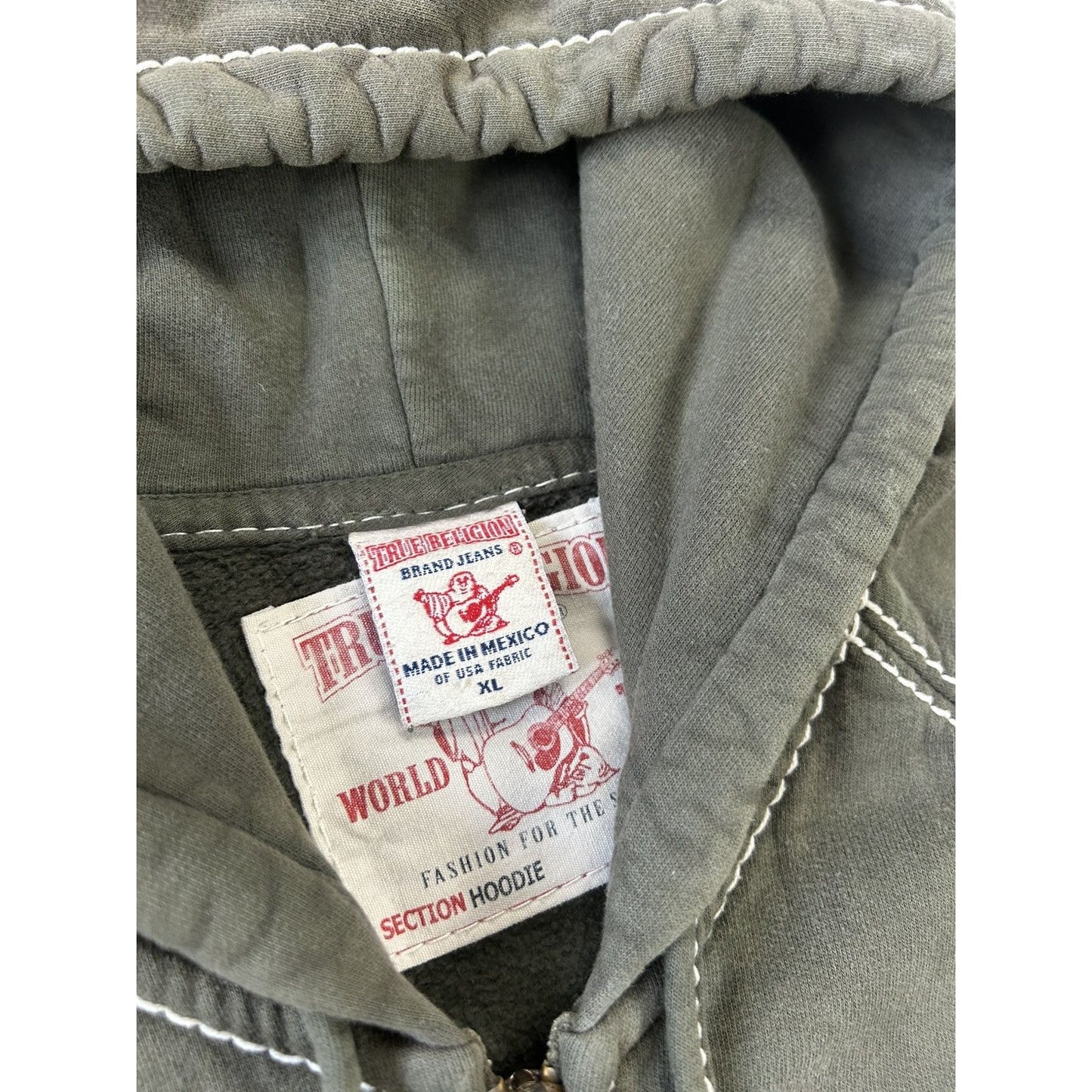 True Religion vintage zip hoodie khaki thick stitching Y2K
