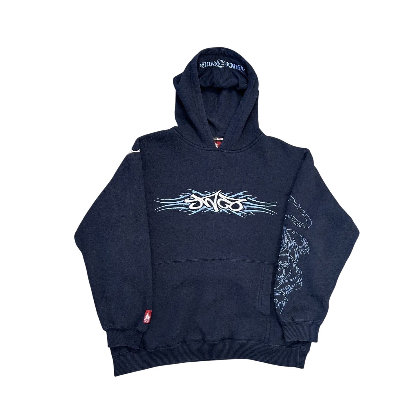 Y2K JNCO Hoodie embroidered Tribal Tiger Navy Blue
