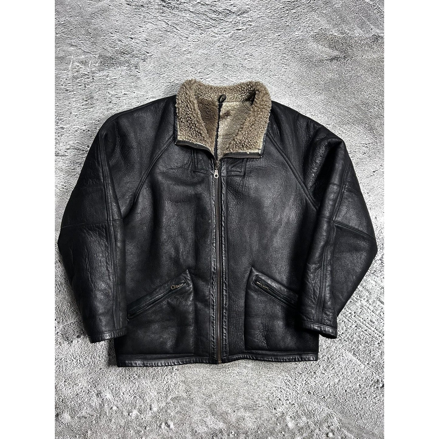 Pelle Pelle leather jacket sherpa fur black big logo 90s