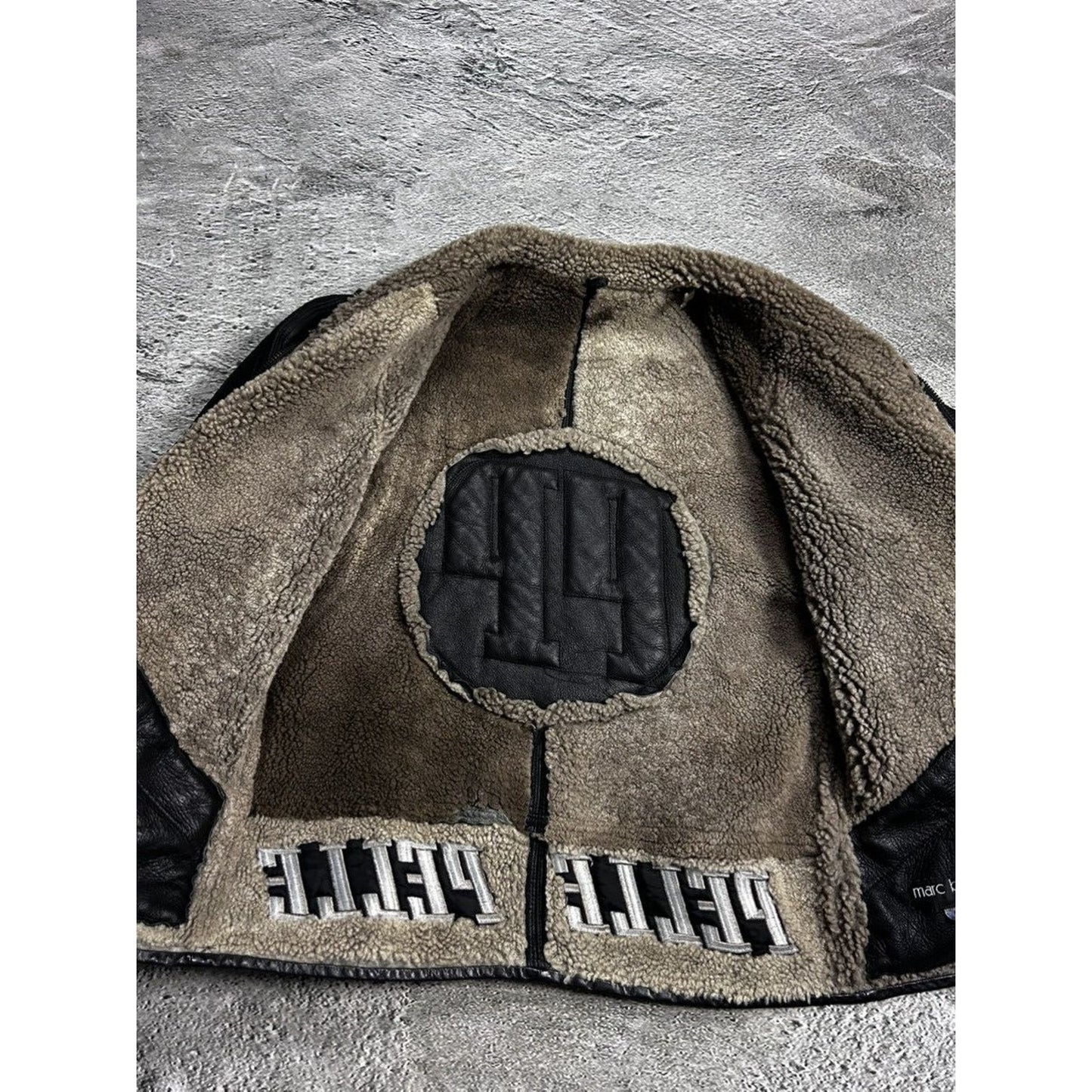 Pelle Pelle leather jacket sherpa fur black big logo 90s