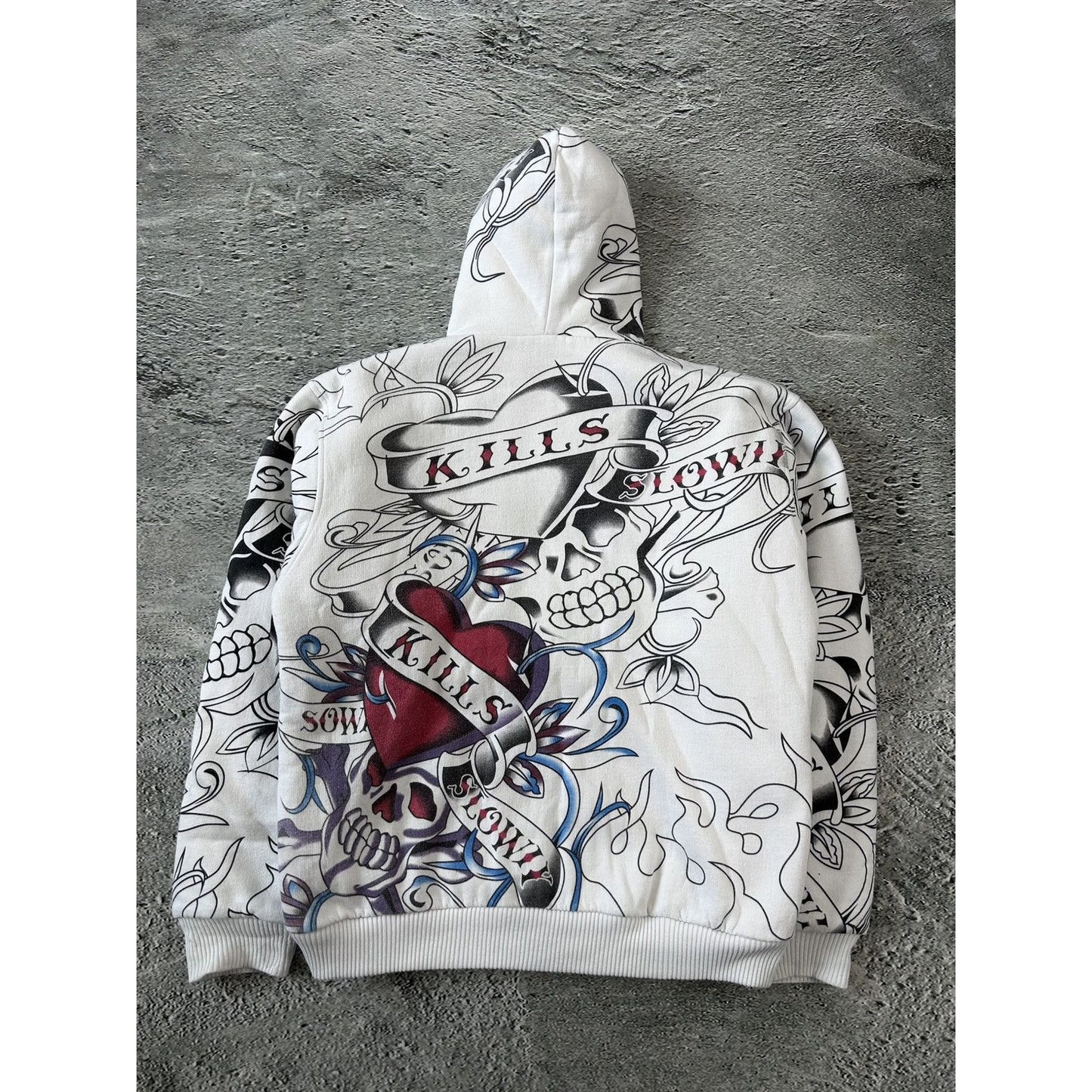 Really Point Y2K vintage zip hoodie white fur Ed Hardy