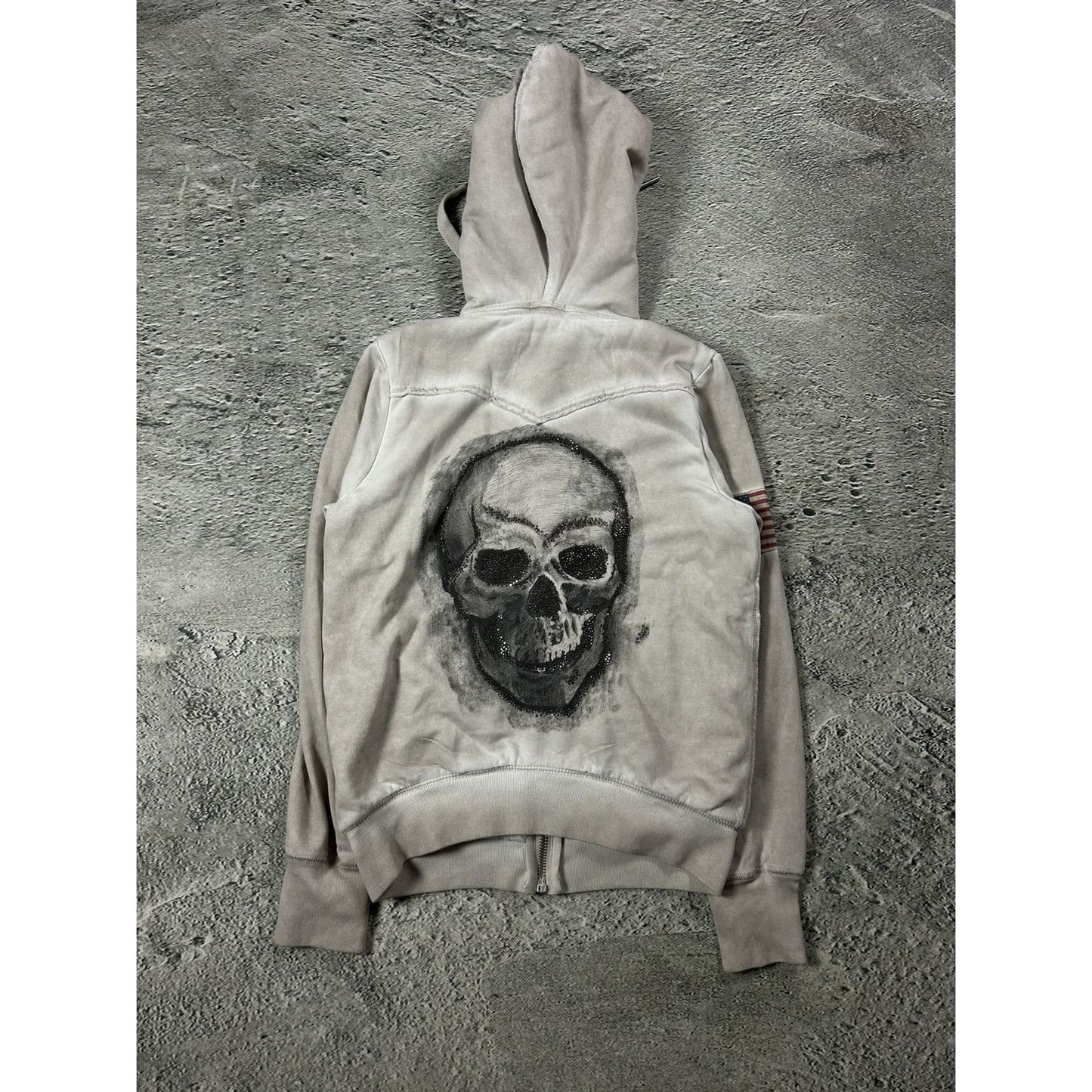 True Religion zip hoodie vintage skull rhinestones sherpa