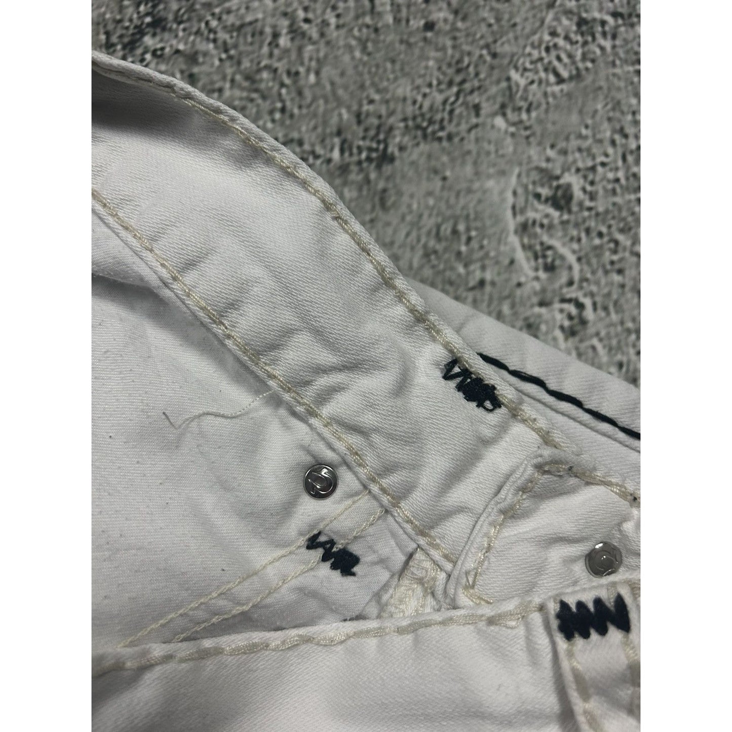 True Religion vintage white jeans denim black stitching Y2K