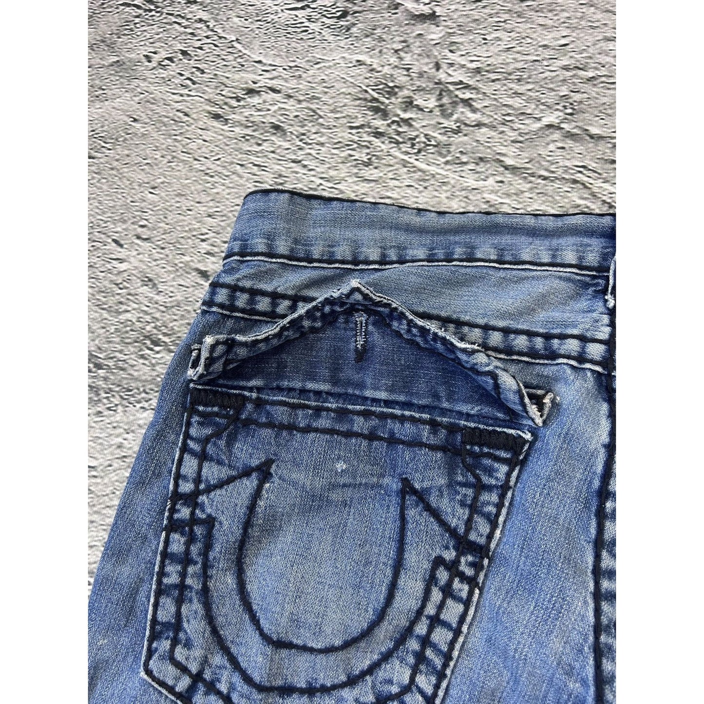True Religion jeans blue black stitching Ricky Y2K