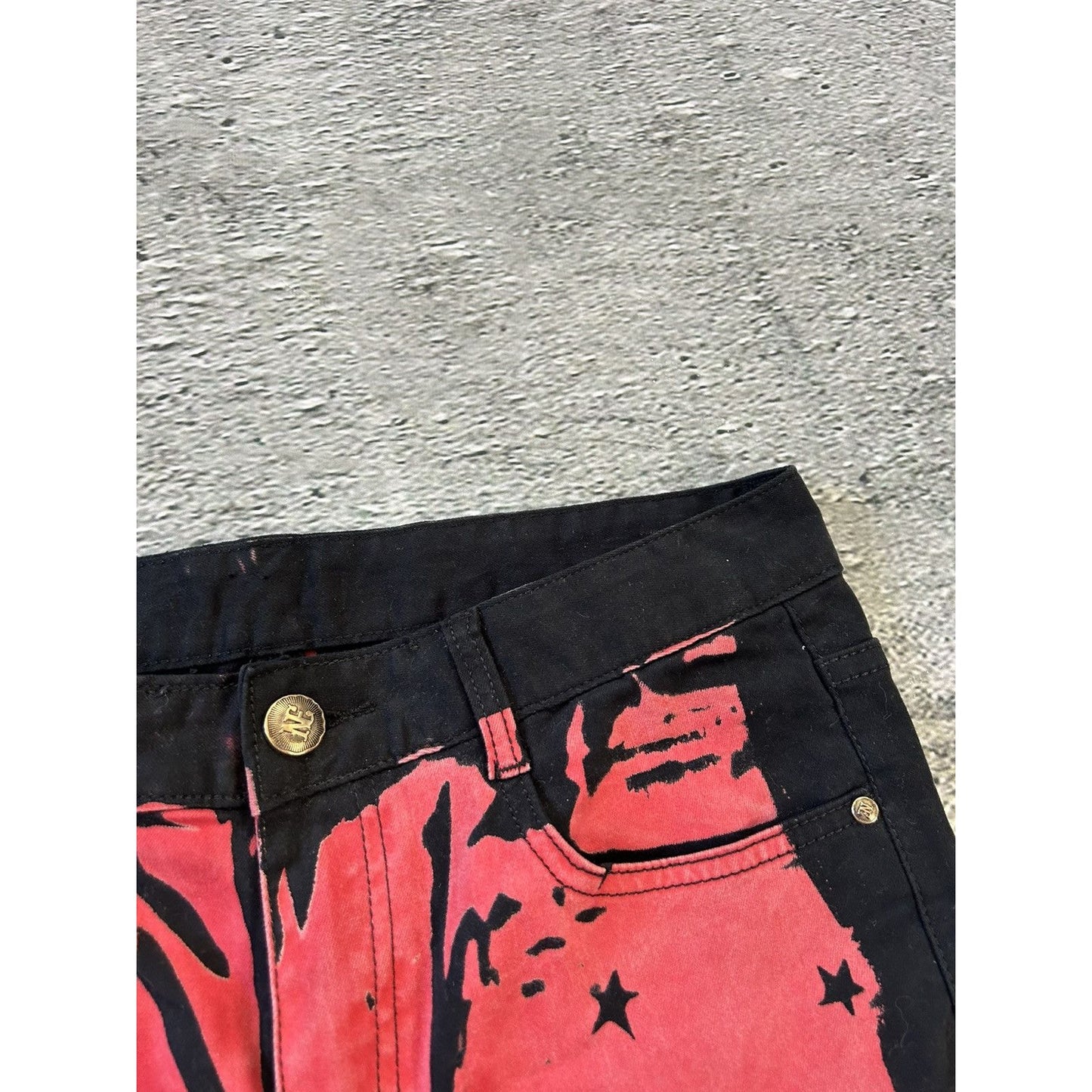 Y2K jeans black red slim stars