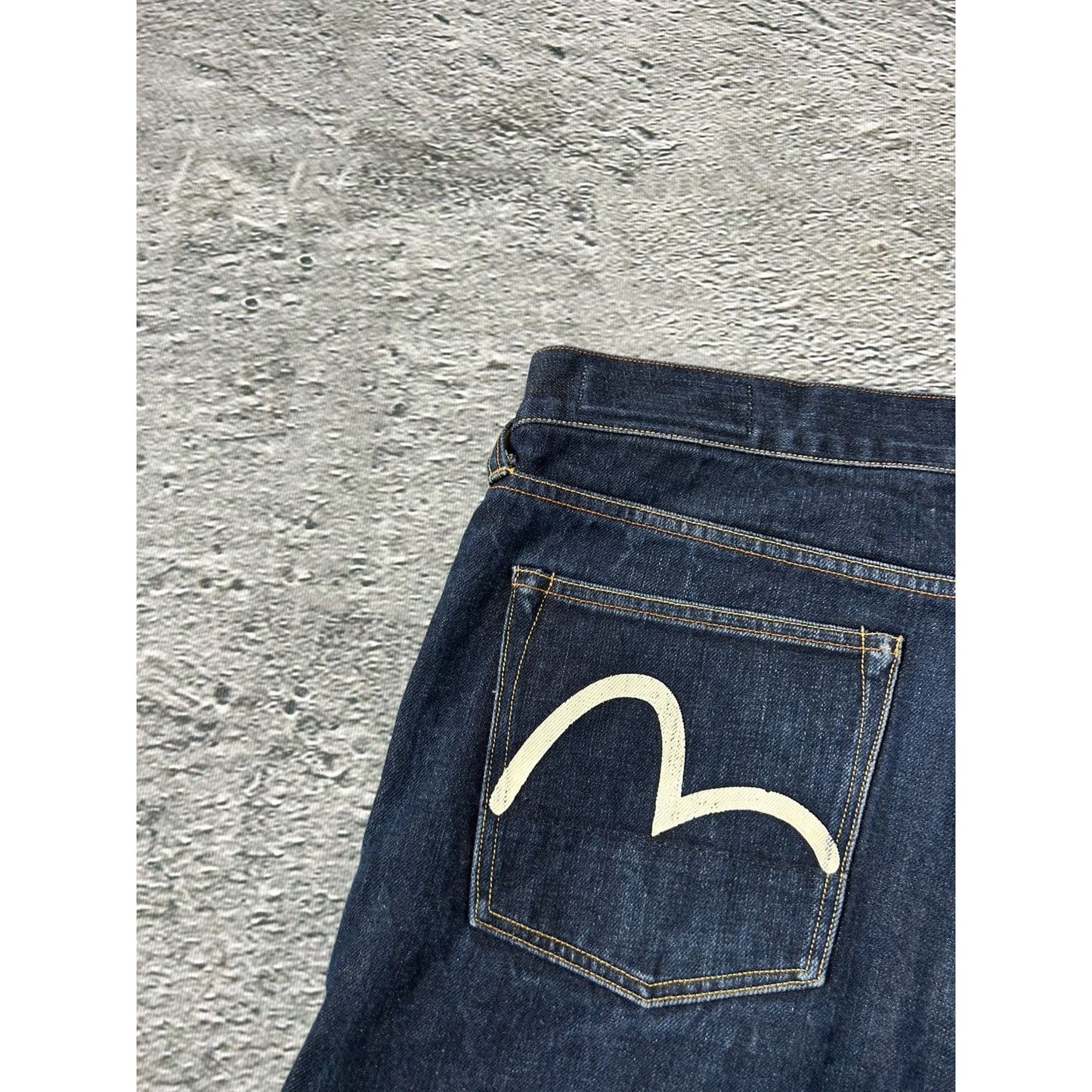 Evisu jorts navy blue Y2K shorts denim white seagulls