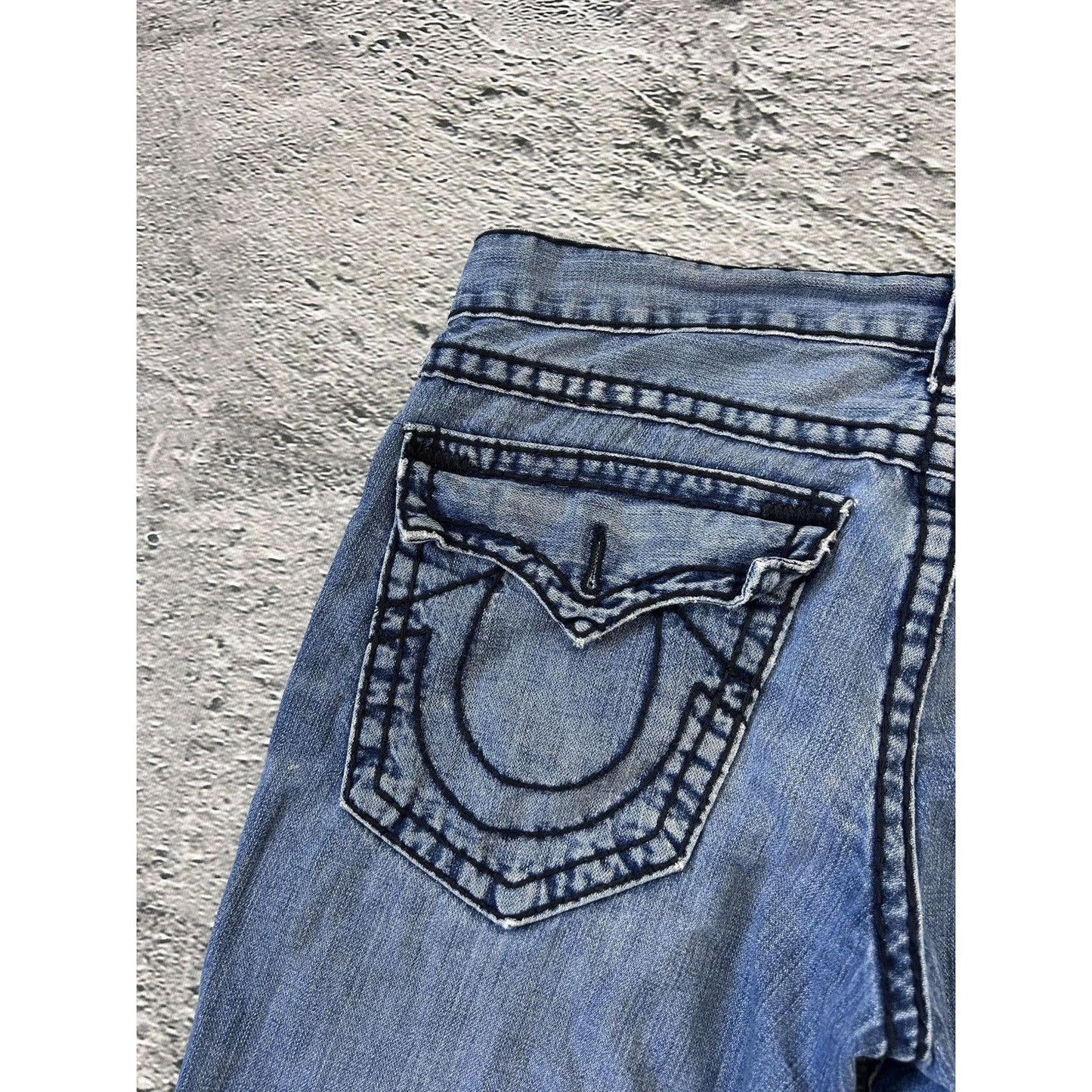 True Religion jeans blue black stitching Ricky Y2K
