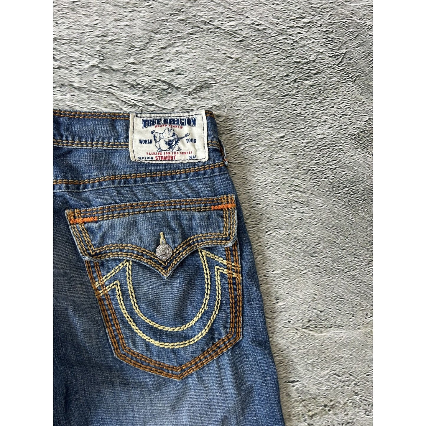 True Religion blue jeans thick stitching straight Y2K