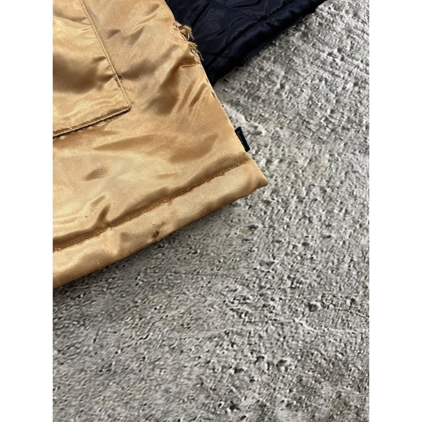 Supreme Quilted Satin Gold/Navy Parka Jacket Big Logo AW14