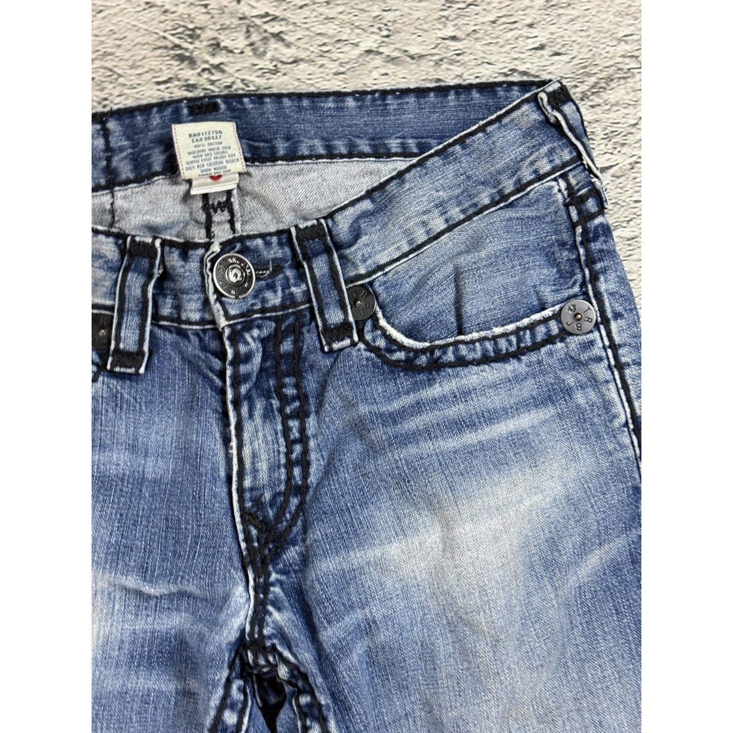 True Religion jeans blue vintage black stitch Bobby Super T