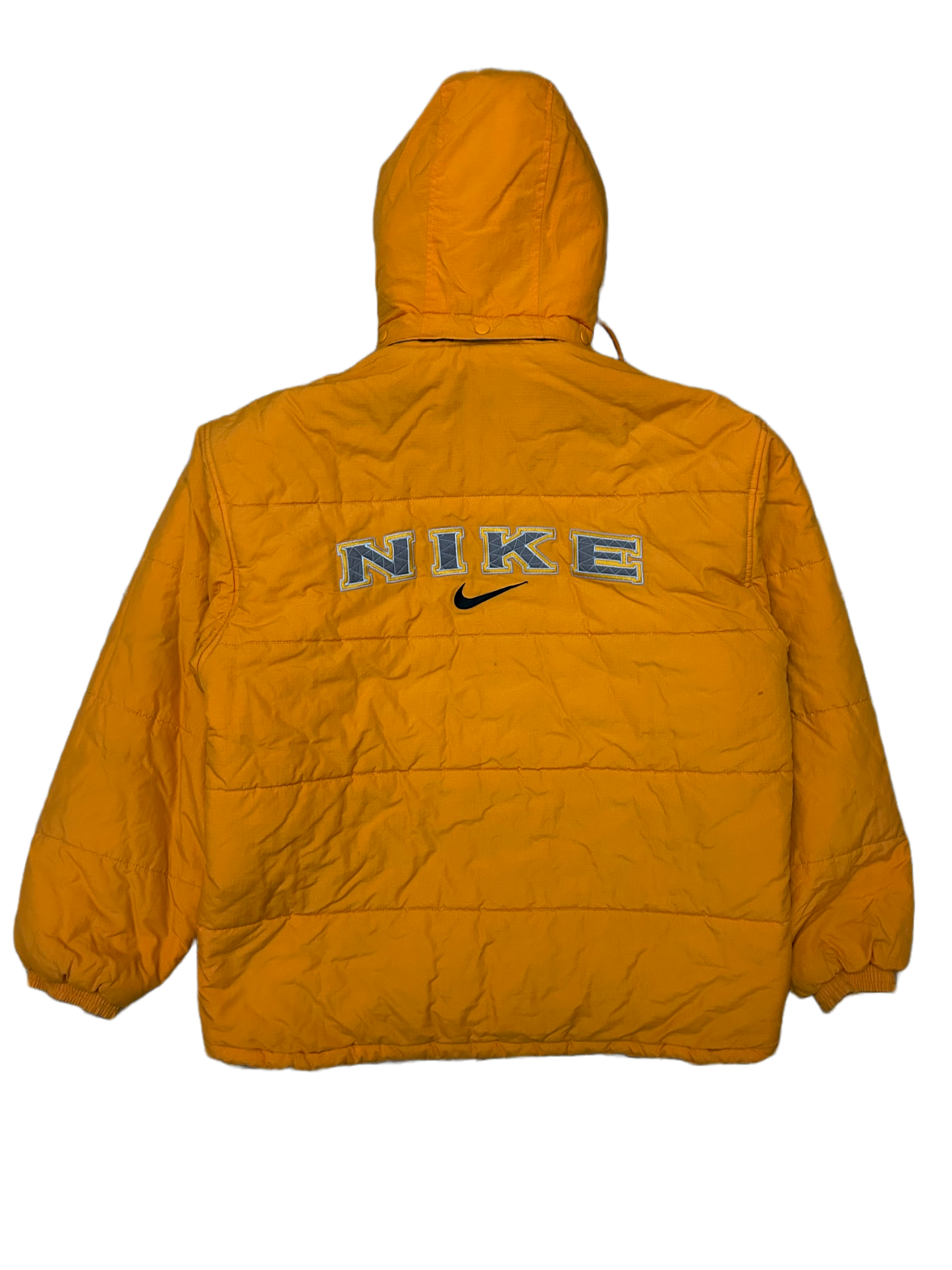 Nike vintage spellout puffer jacket orange 90s neon big logo