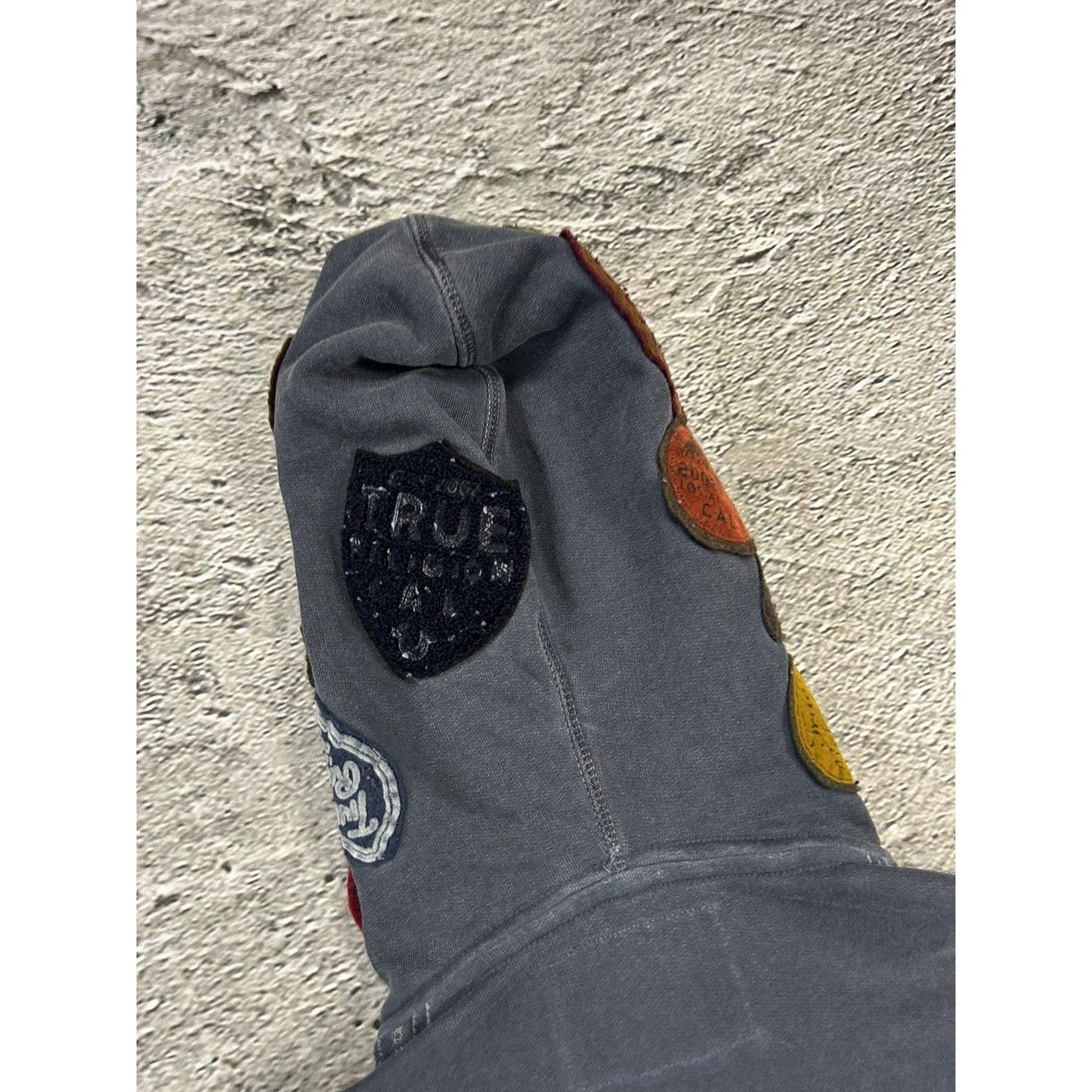 True Religion dark grey zip hoodie patchwork Y2K big logo