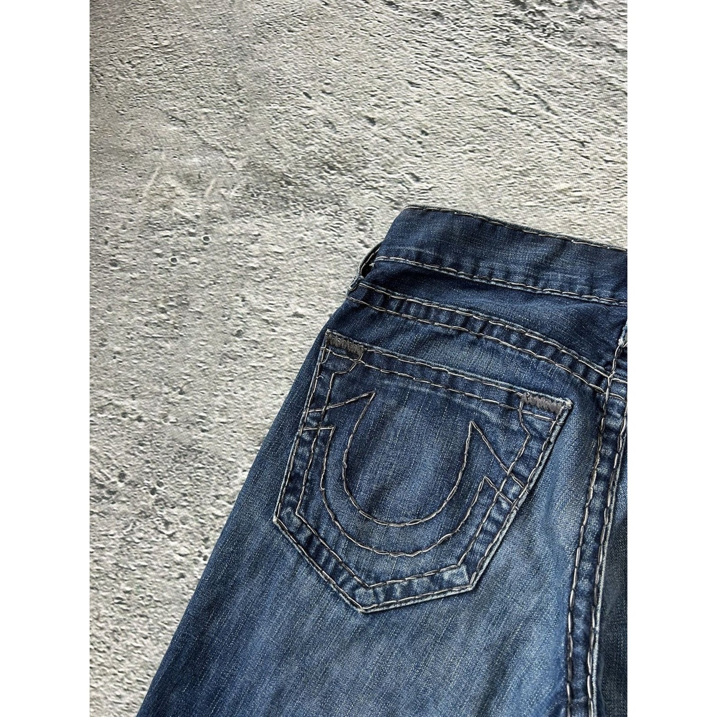 True Religion vintage jeans navy blue thick stitching Y2K