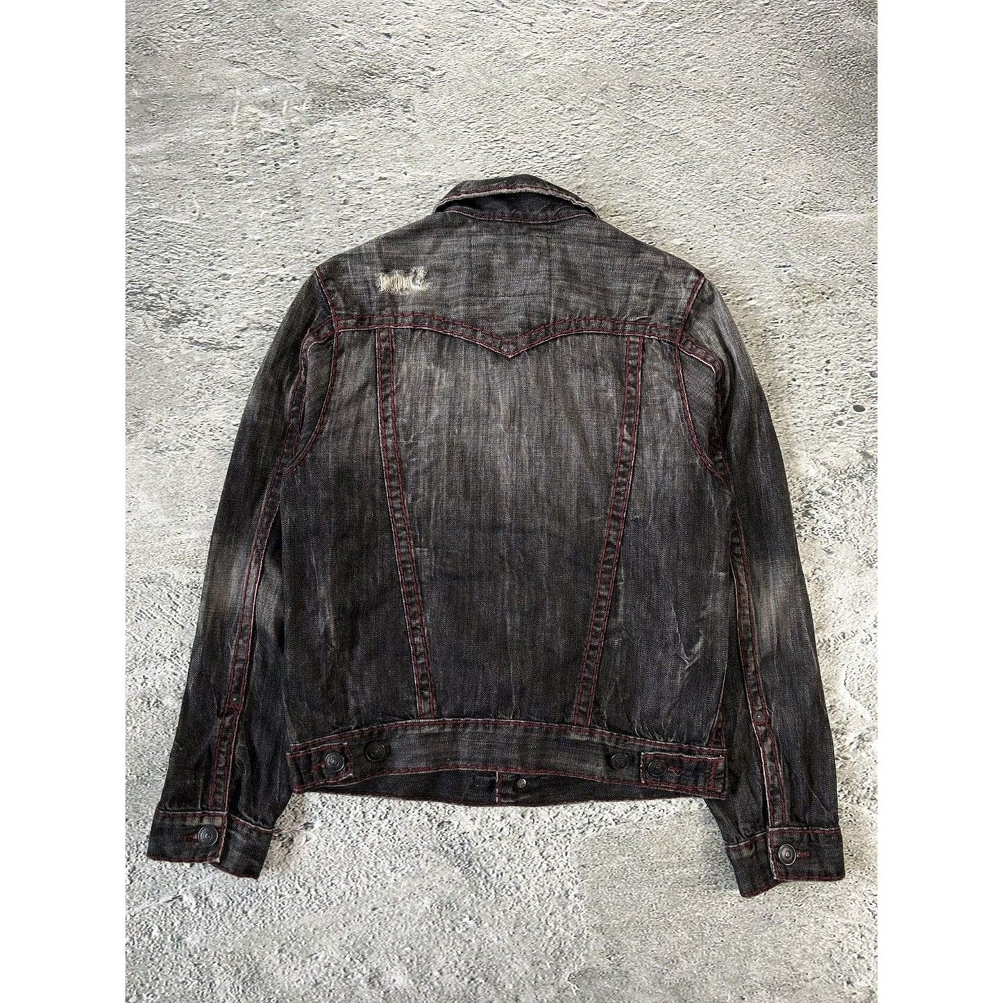 True Religion denim jacket black red contrast stitching Y2K