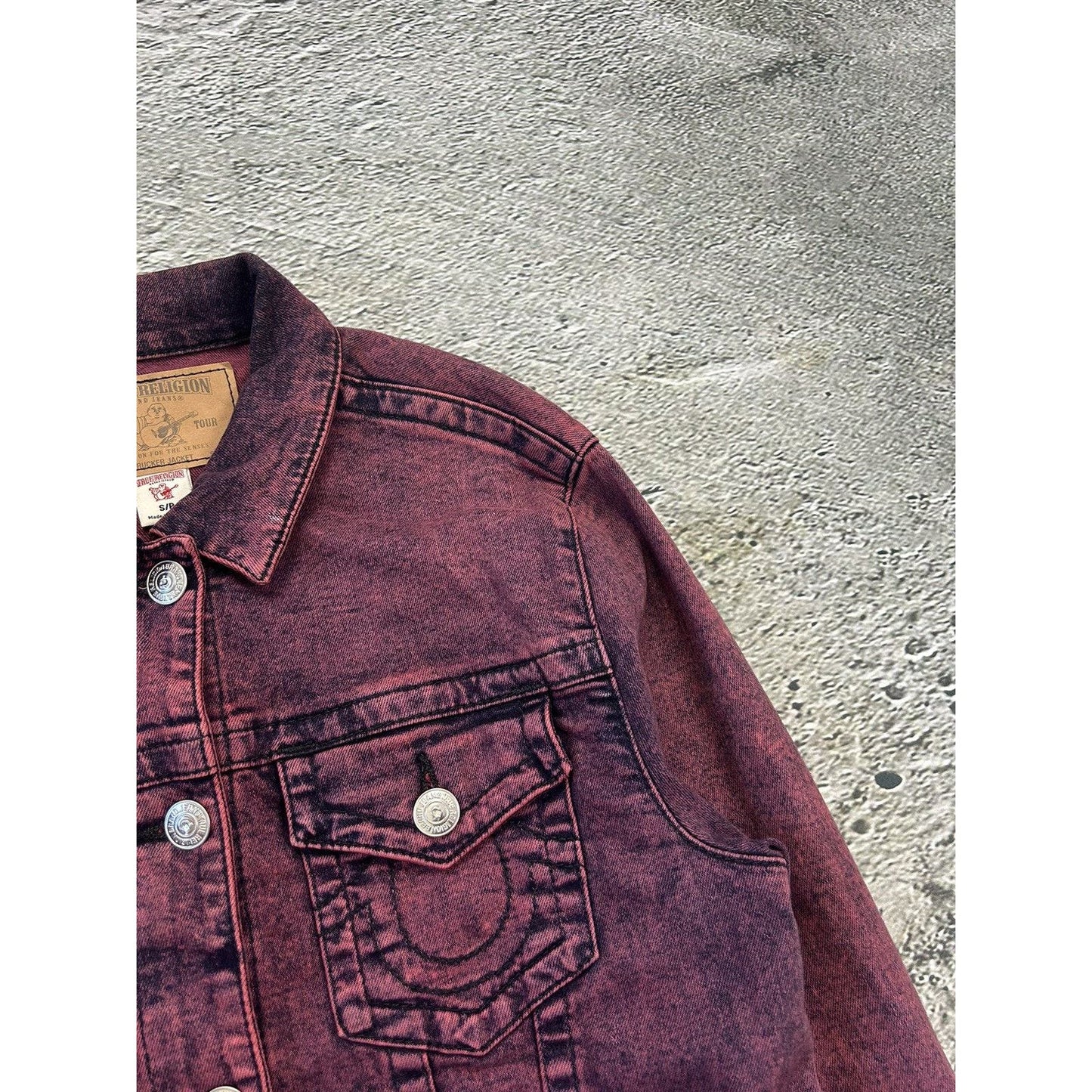 True Religion denim jacket purple red vintage Y2K