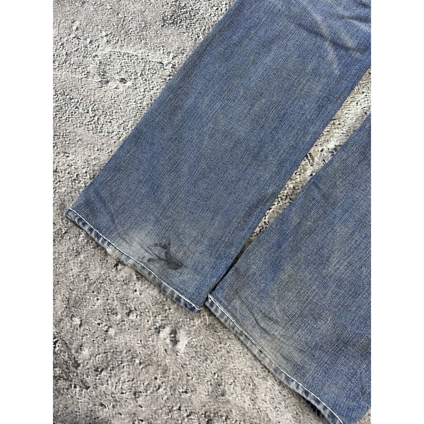 True Religion baby blue jeans white thick stitching straight