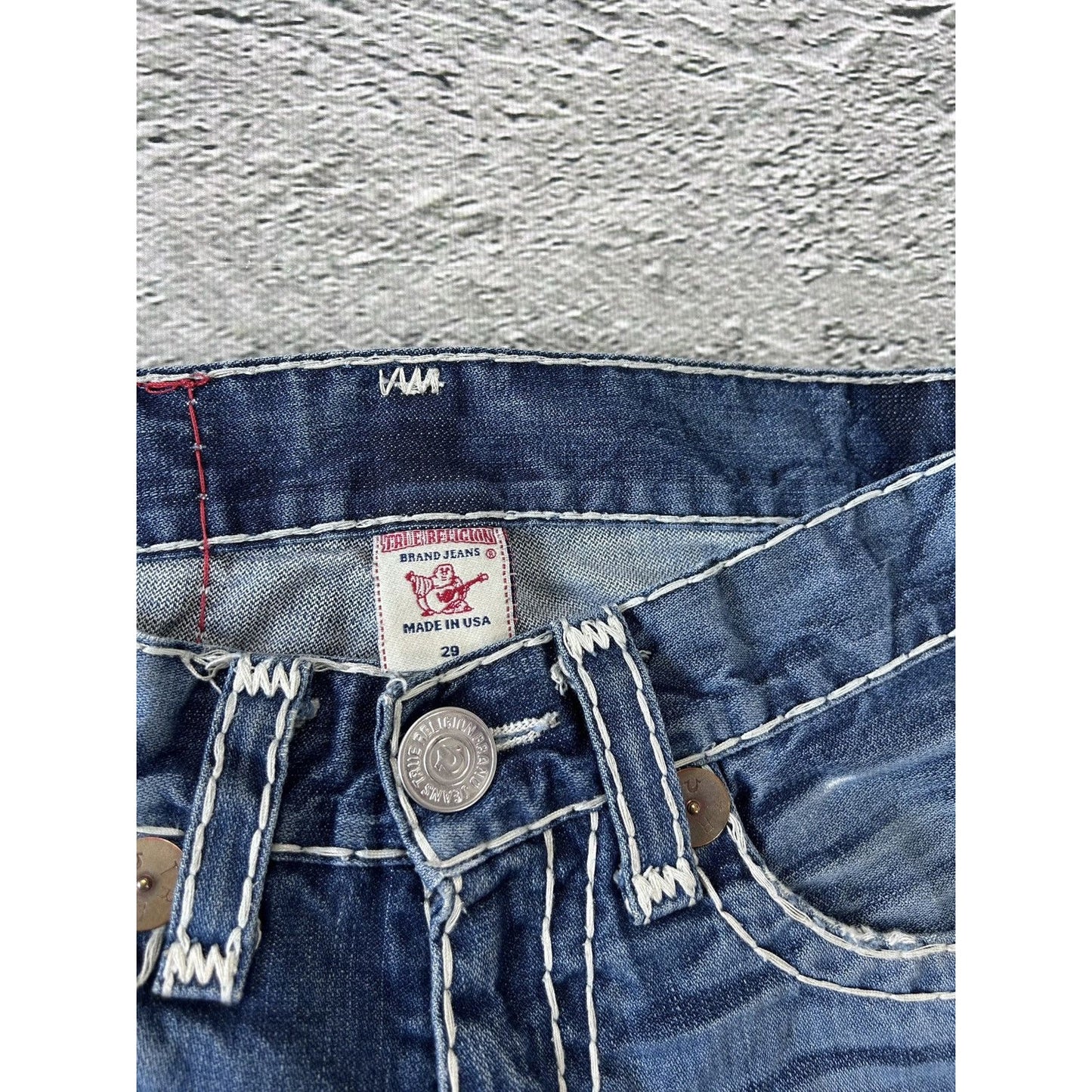 True Religion blue jeans white stitching Y2K Ricky Super T