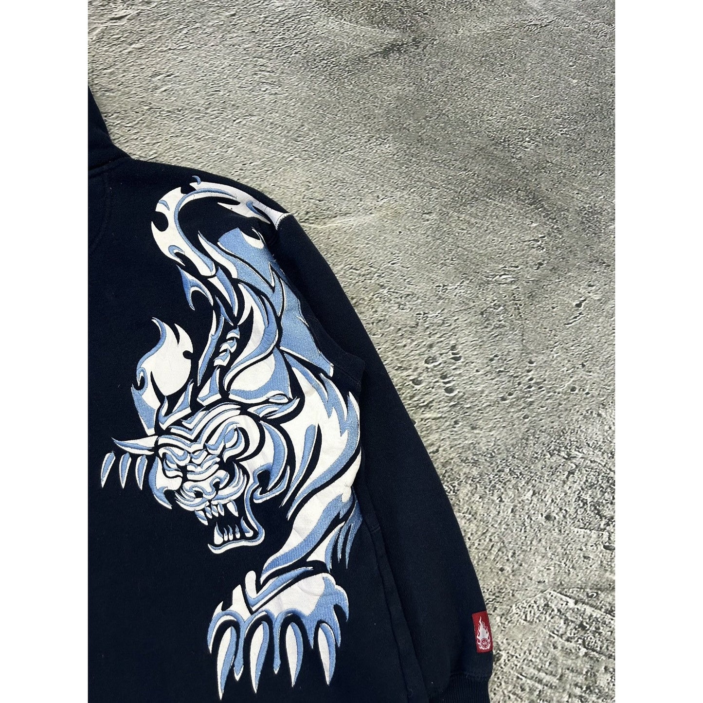 Y2K JNCO Hoodie embroidered Tribal Tiger Navy Blue