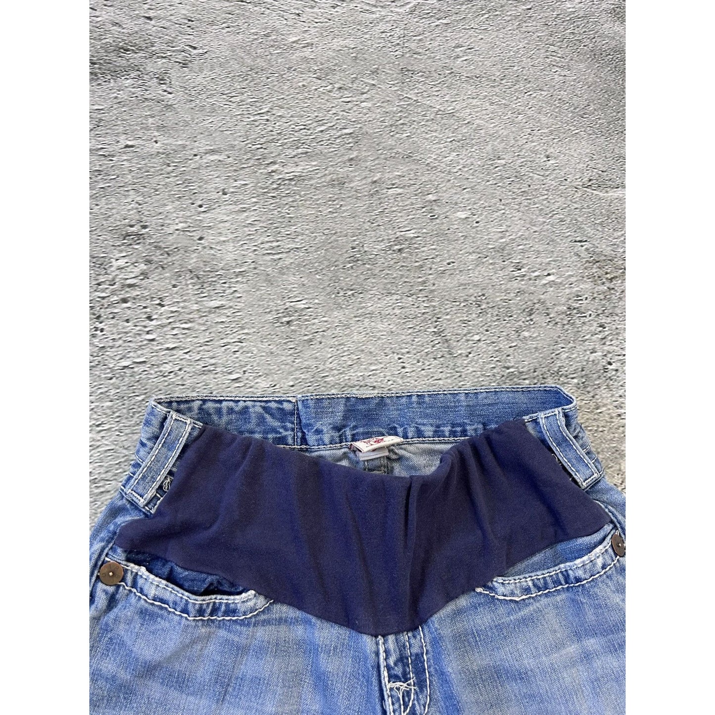 True Religion baby blue jeans white stitching Y2K bootcut