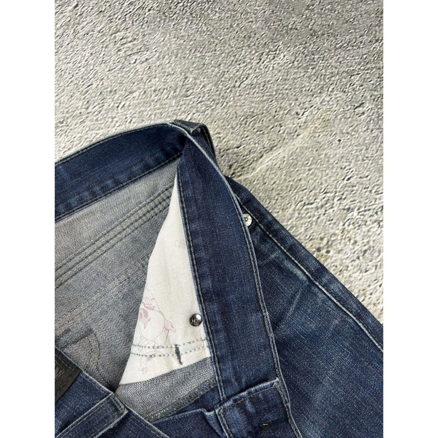 True Religion jorts denim shorts navy black stitching Ricky