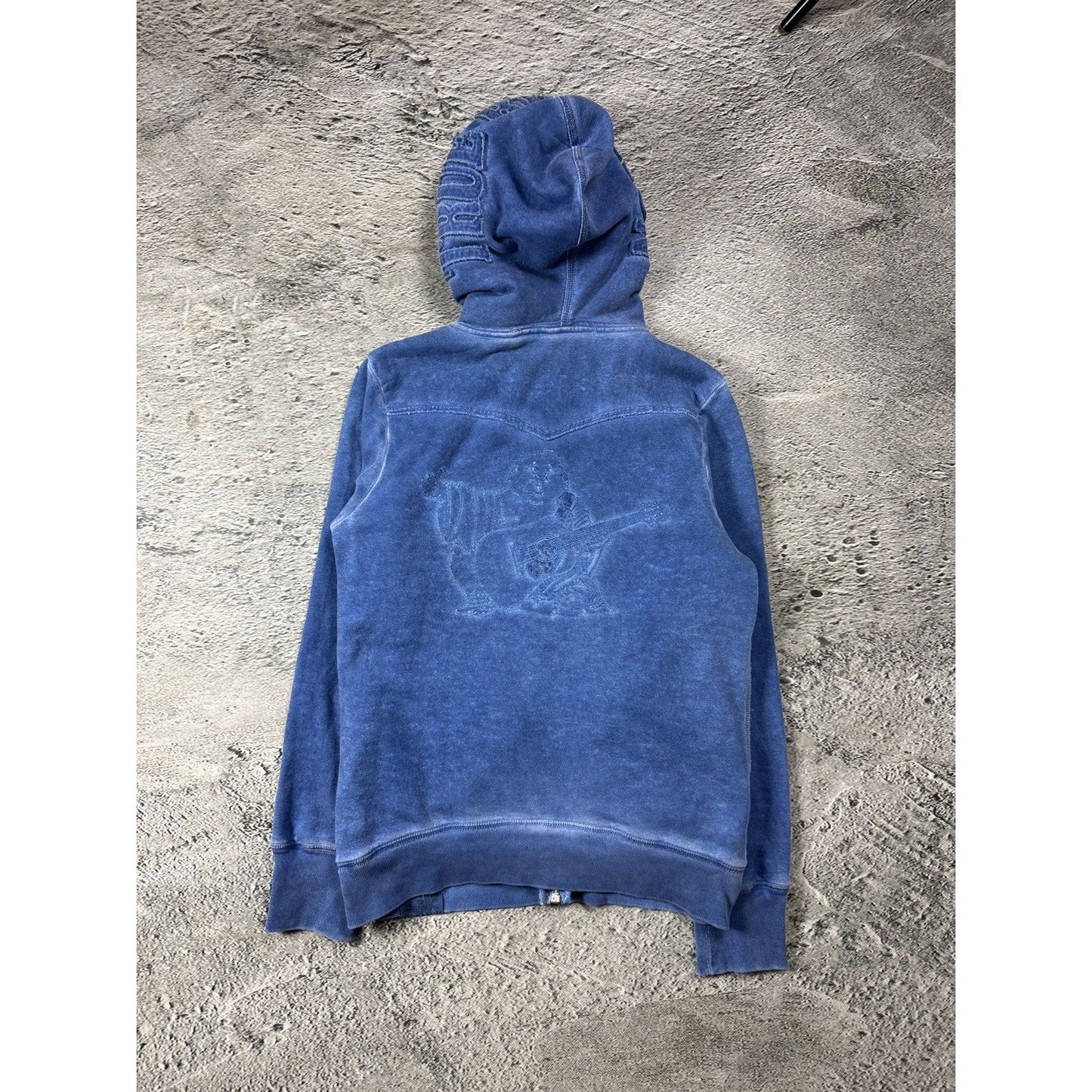True Religion zip blue hoodie vintage sherpa big logo