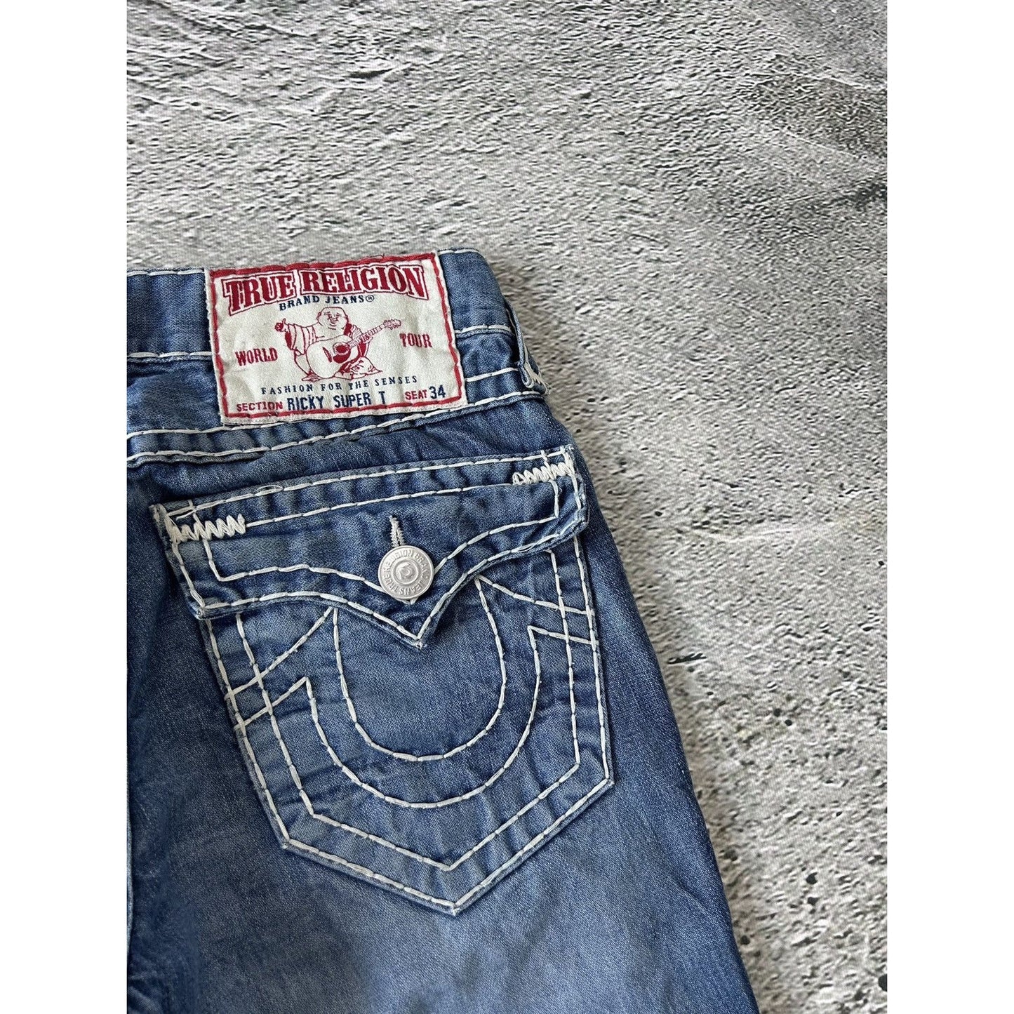 True Religion blue jeans white stitching Y2K Ricky Super T