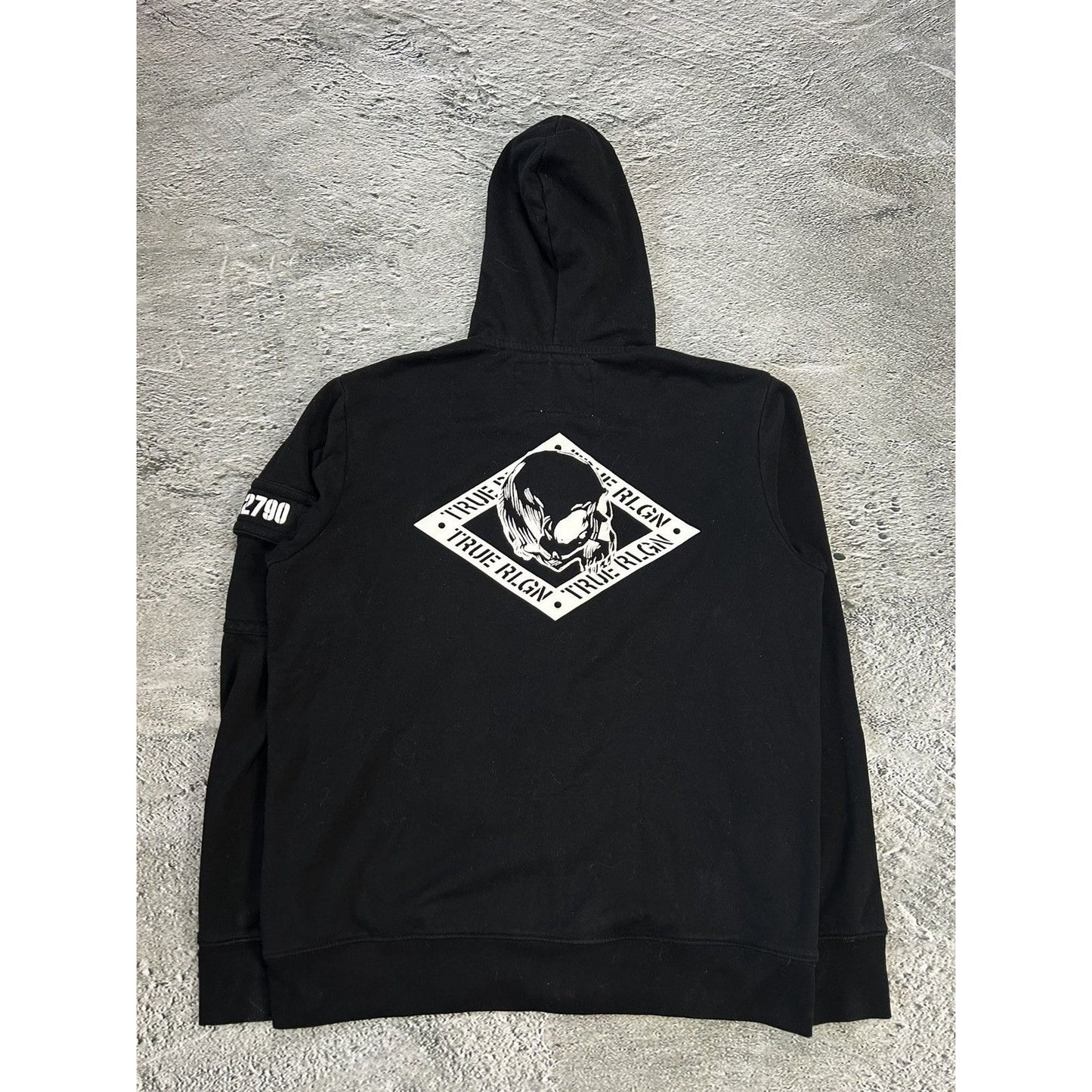 True Religion vintage black zip hoodie white big logo