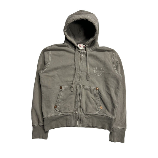 True Religion vintage brown hoodie zip white thick stitching