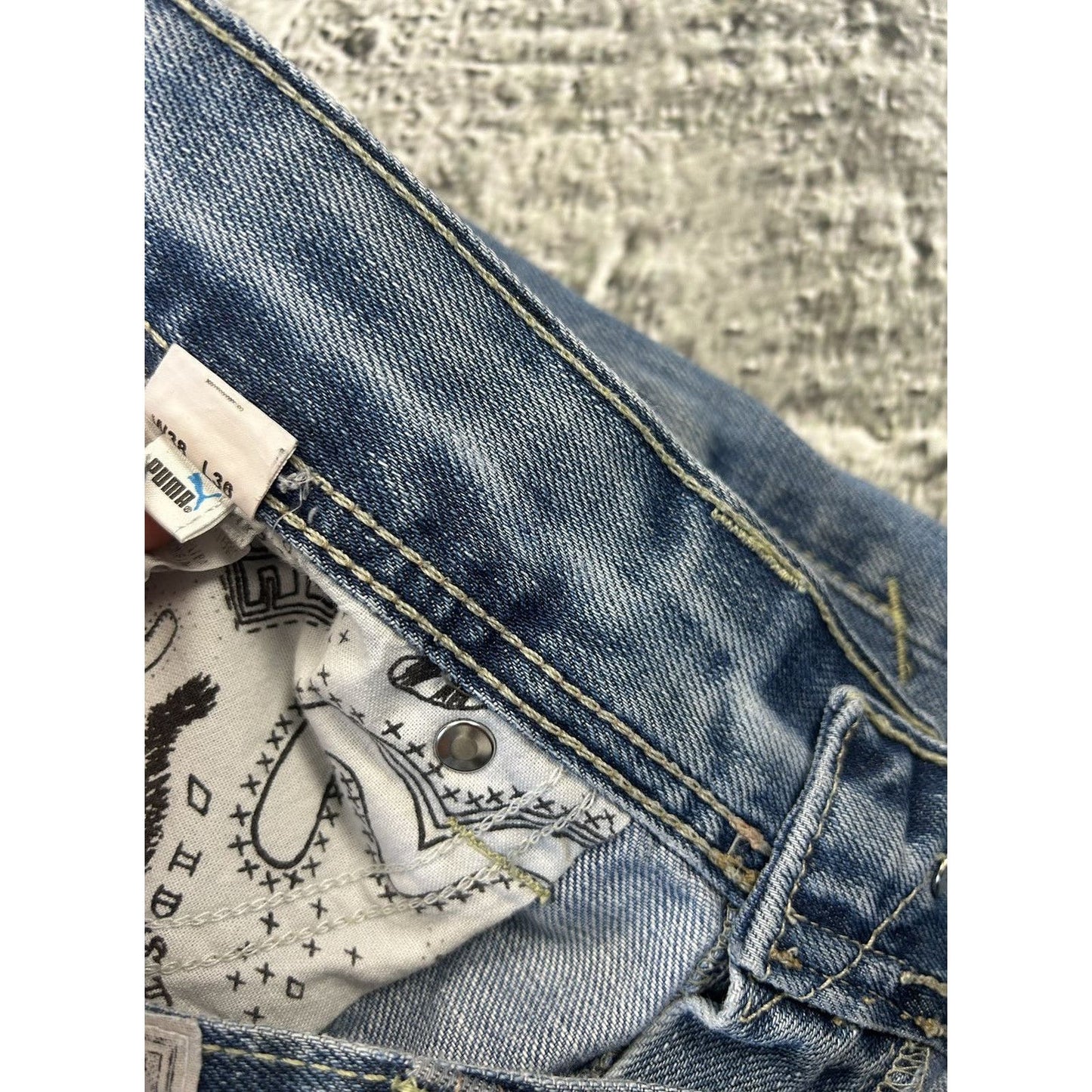 Evisu x Puma vintage baby blue jeans mint seagulls