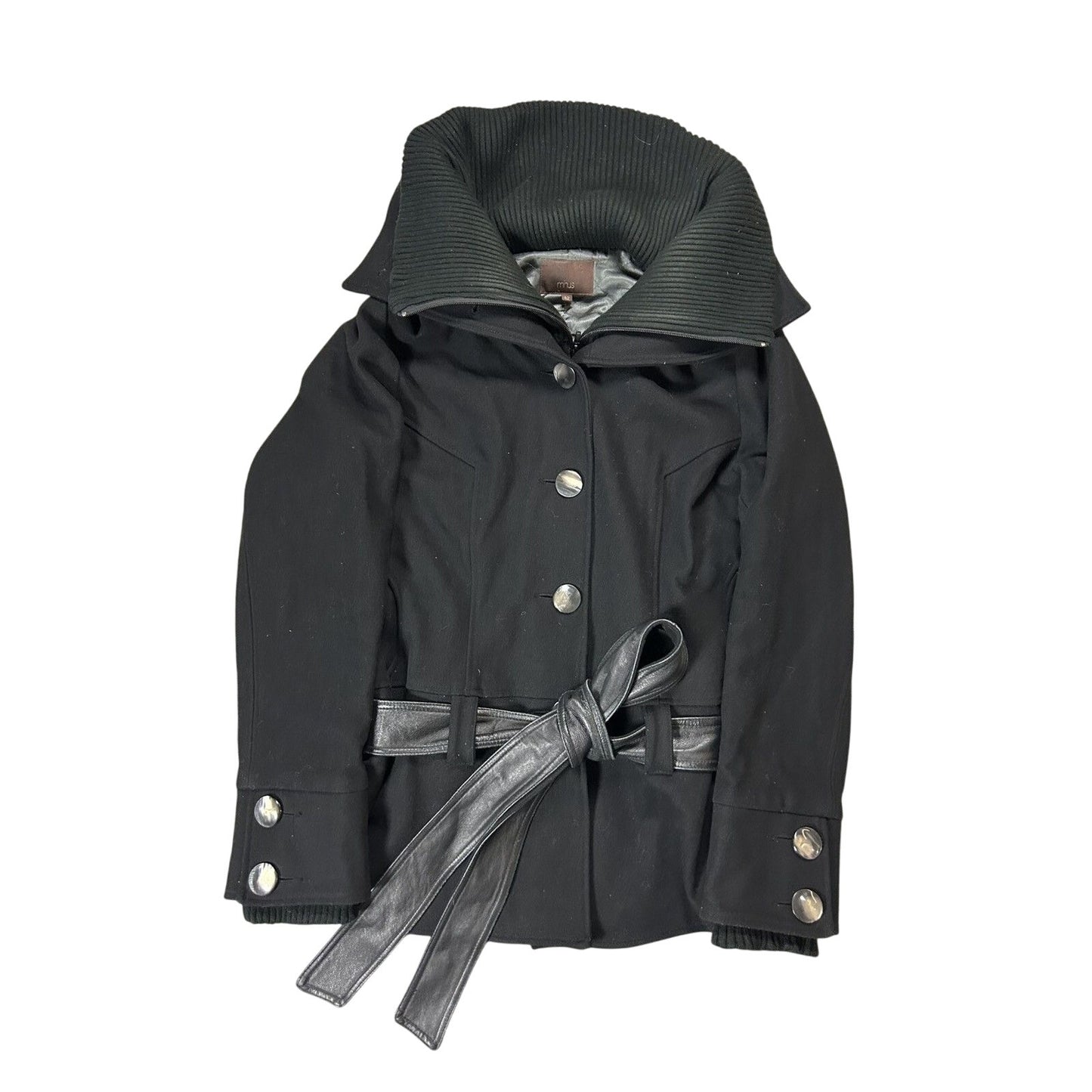 Minus coat black wool viscose leather