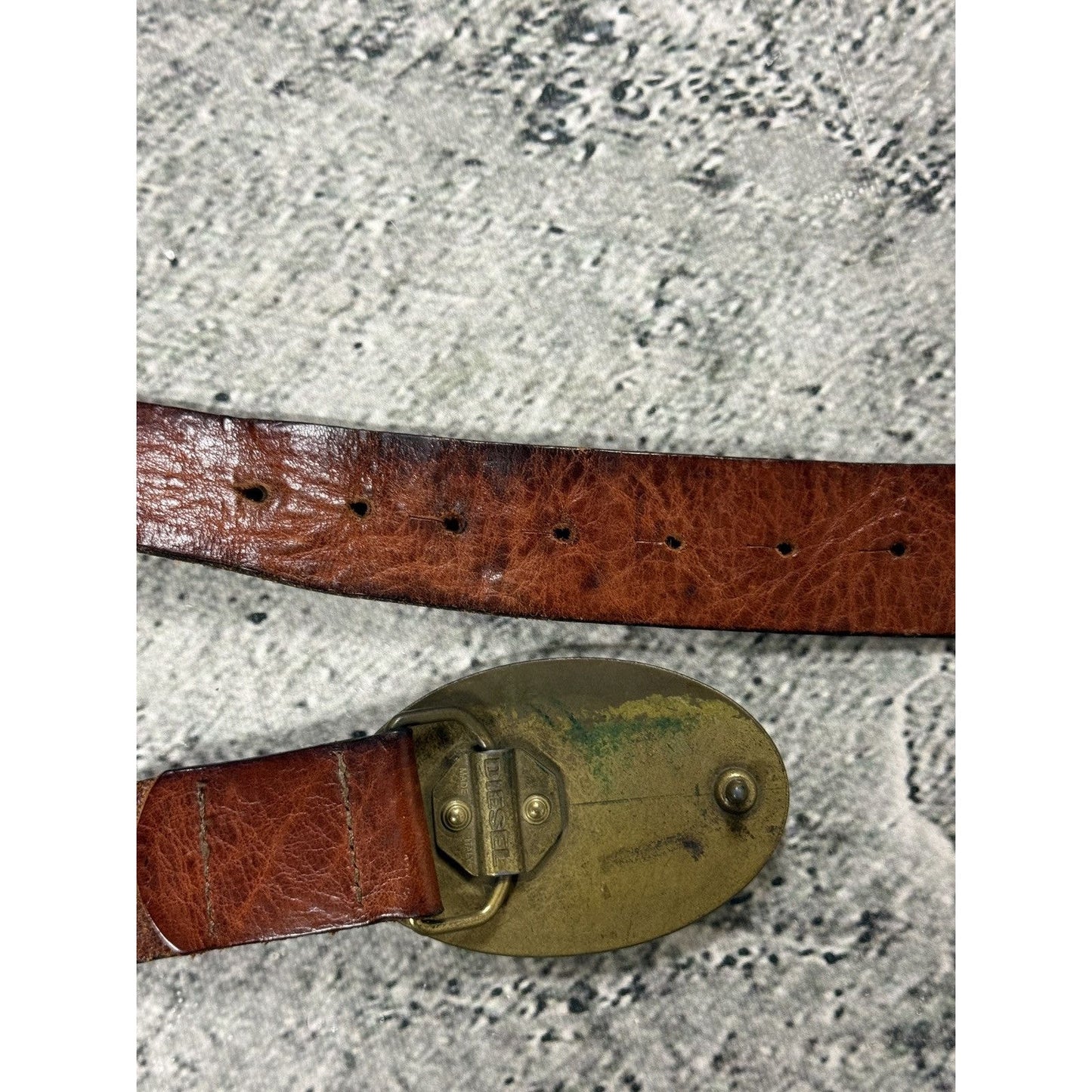 Diesel leather belt big buckle Y2K brown vintage