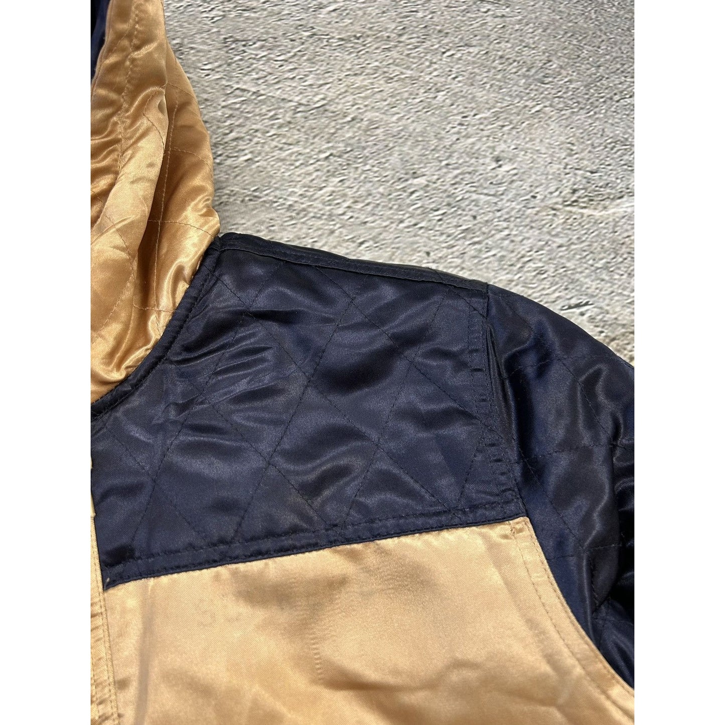 Supreme Quilted Satin Gold/Navy Parka Jacket Big Logo AW14