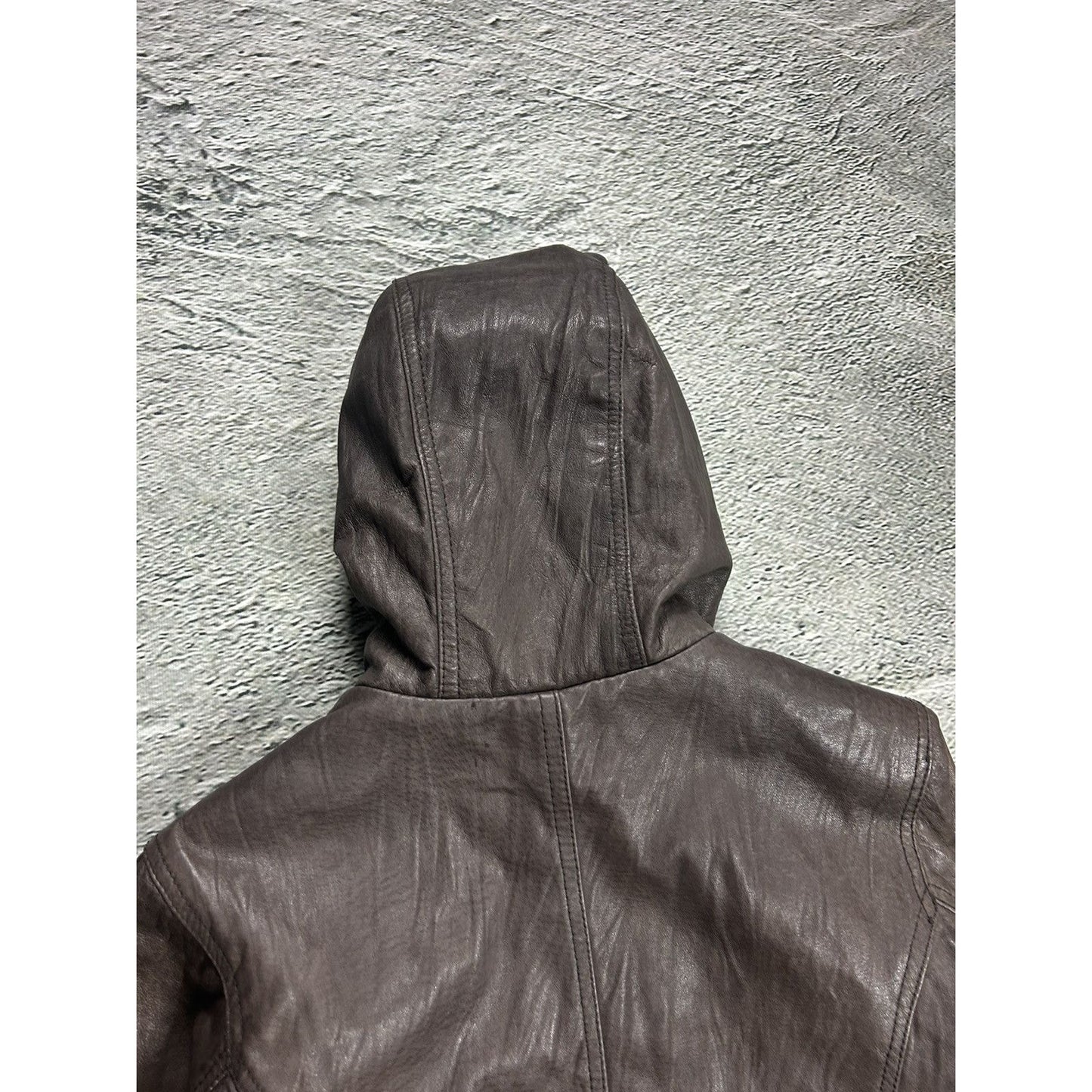 Leather Jacket Vintage hooded brown Y2K Bik Bok