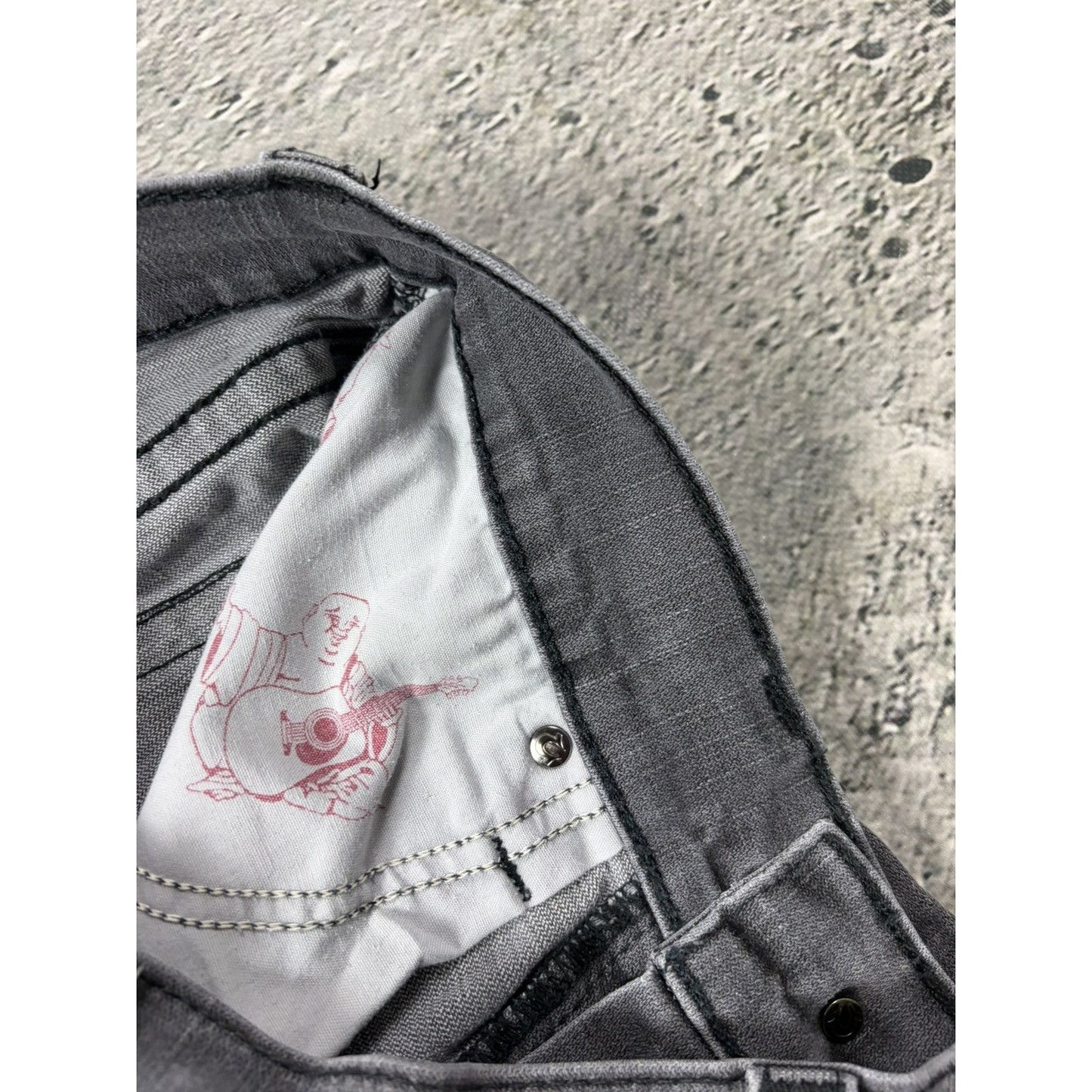 True Religion studded jeans grey black stitching Y2K